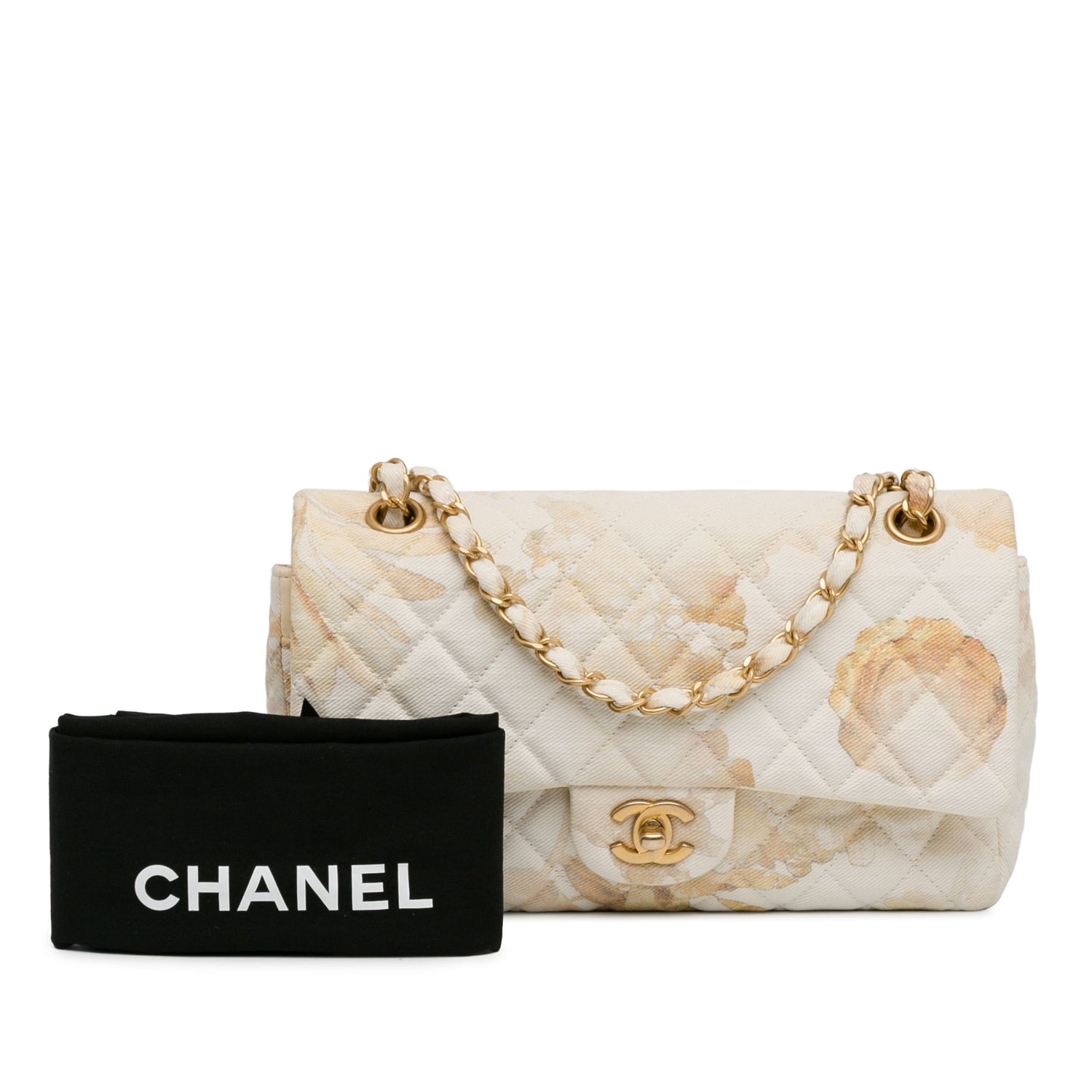 Chanel Medium Classic Printed Denim Floral Double Flap Brown