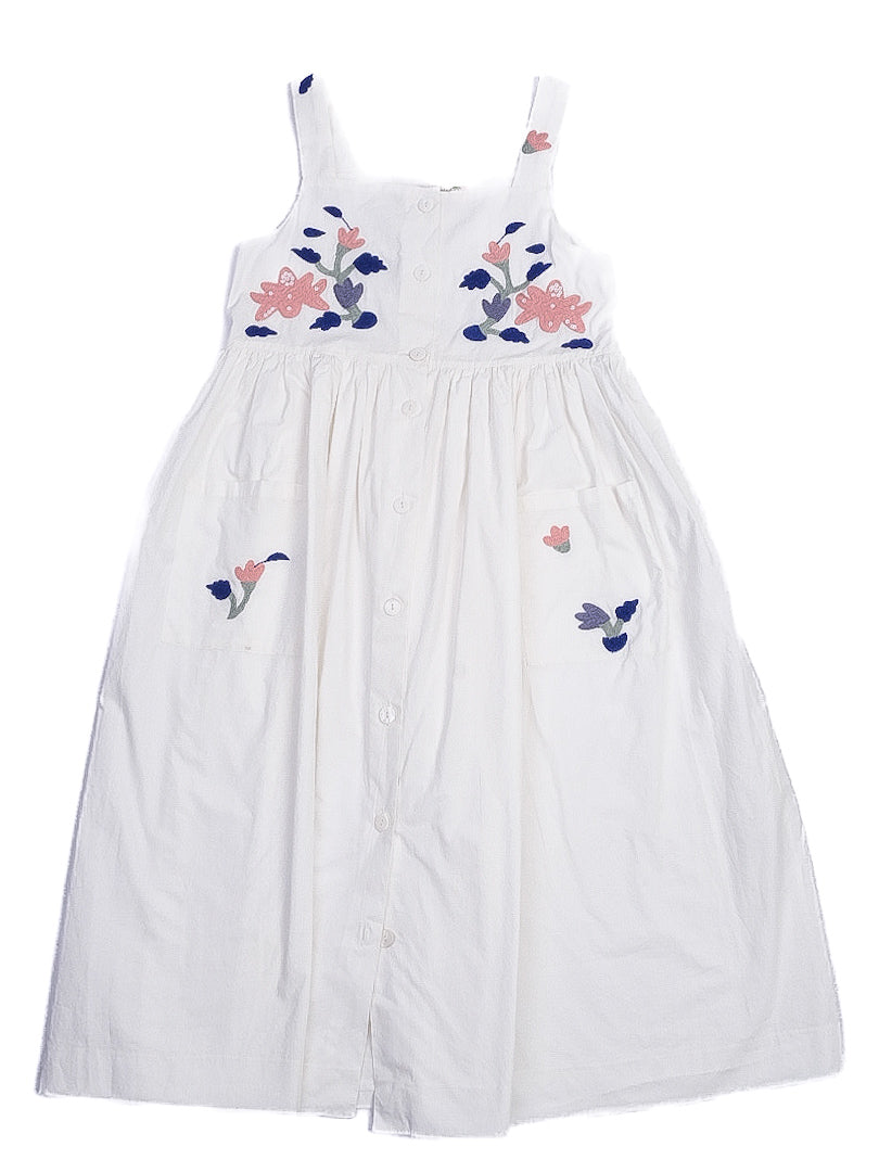 Bonpoint Excellent Condition White Flannel Dress Size 12 with Floral Embroidery