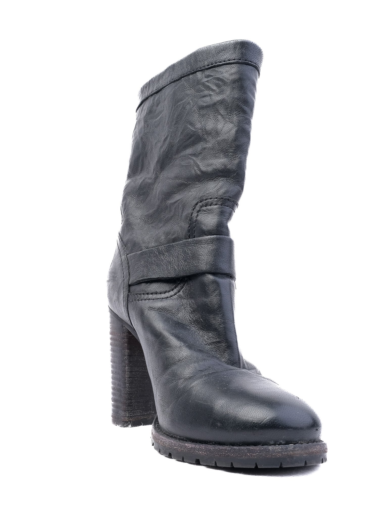 Excellent Jimmy Choo Black Leather Heeled Boots with Buckles Size 38