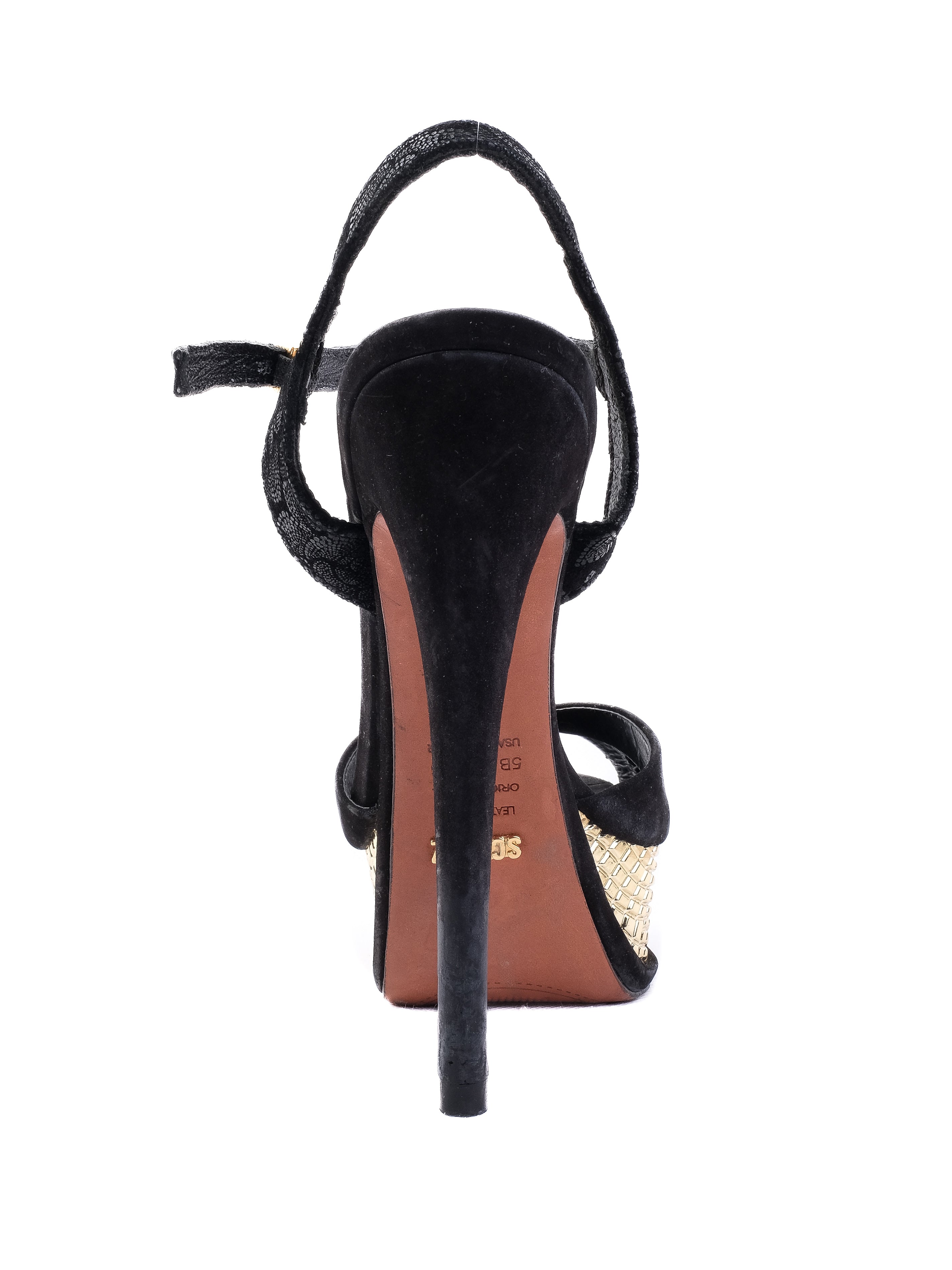 Excellent Schutz Black Leather High-Heeled Platform Shoes Size 36