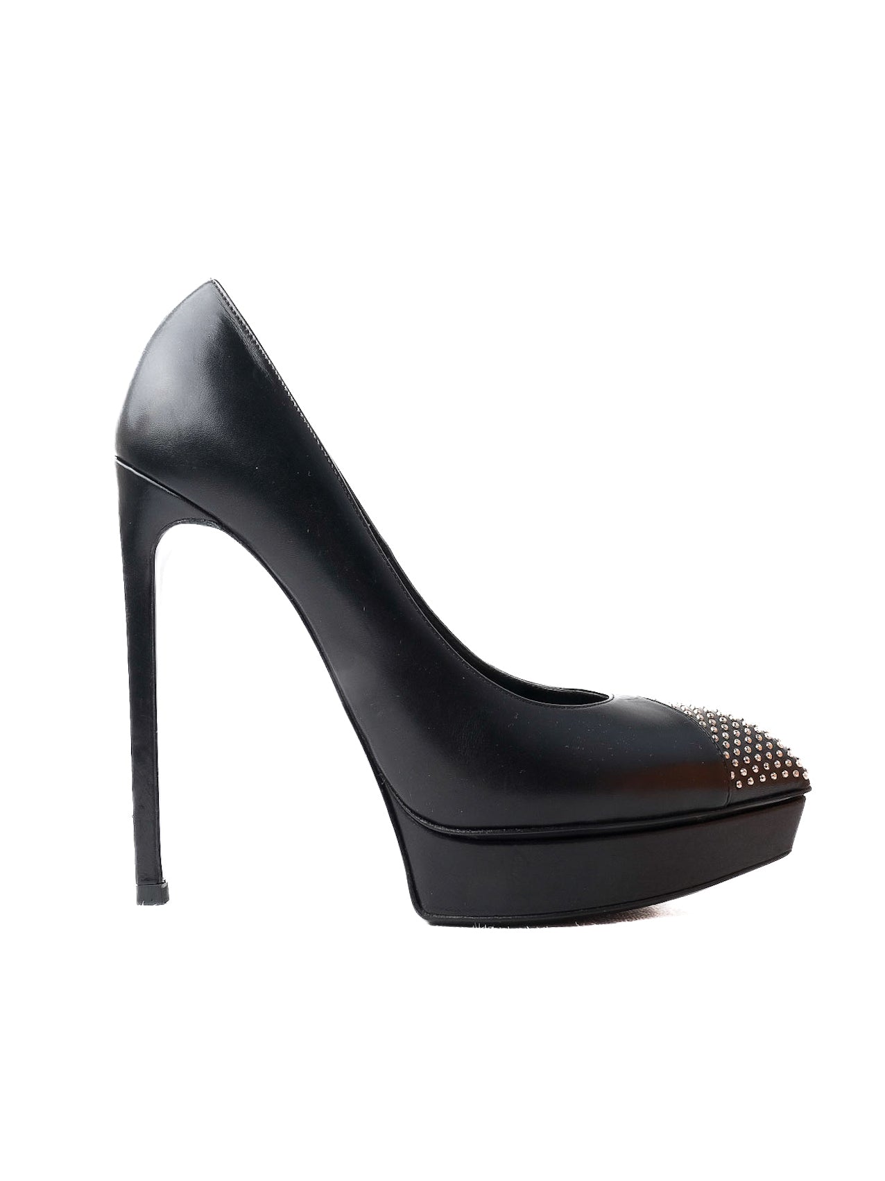 Perfect Saint Laurent Black Leather High-Heeled Platform Shoes Size 37.5