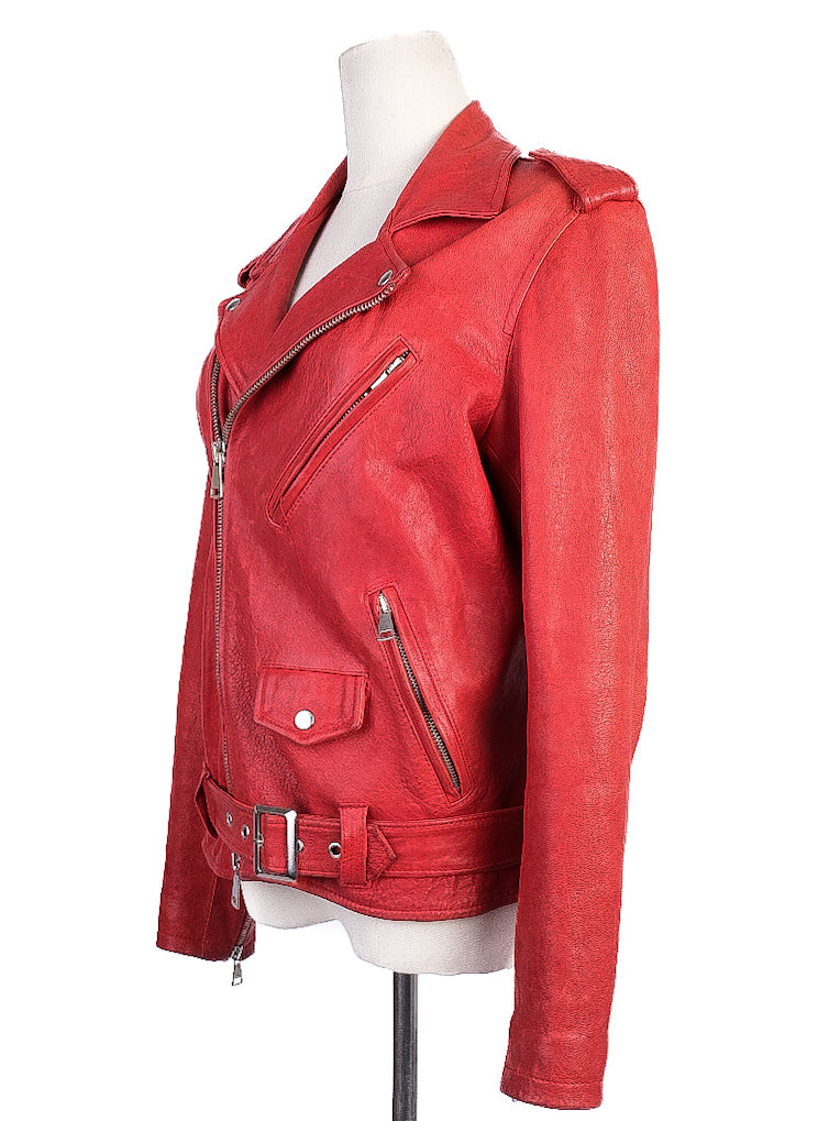 Ermanno Scervino Red Leather Biker Jacket Women&