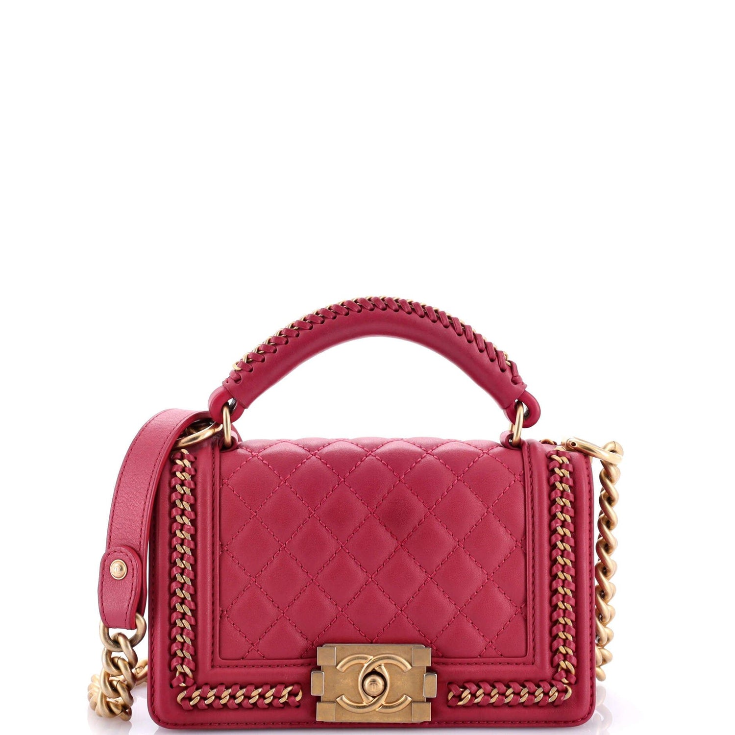 Chanel Chain Handle Boy Flap Bag Quilted Calfskin Small
