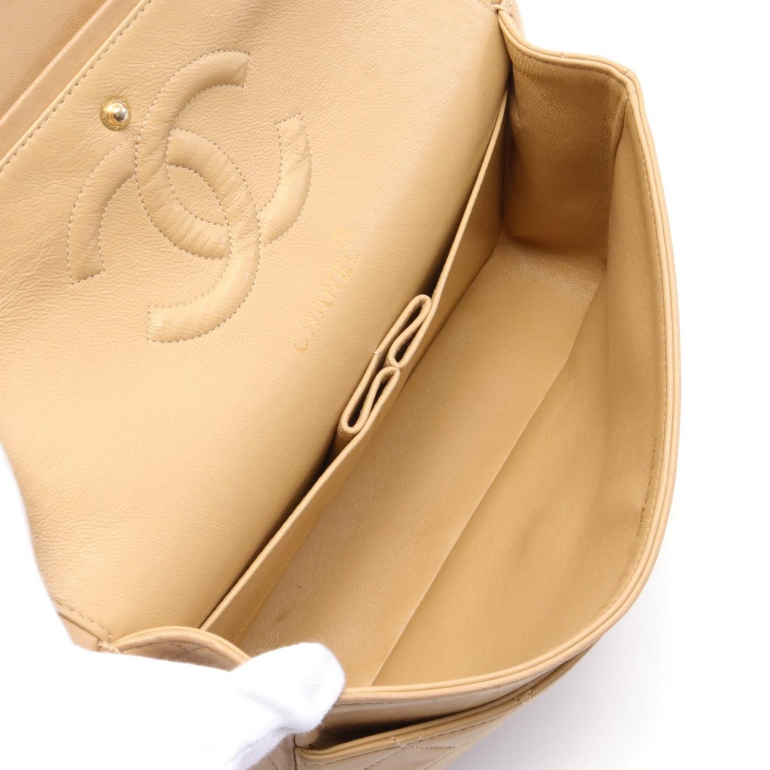 Chanel Beige Matelasse W Flap Shoulder Bag Leather A 01112