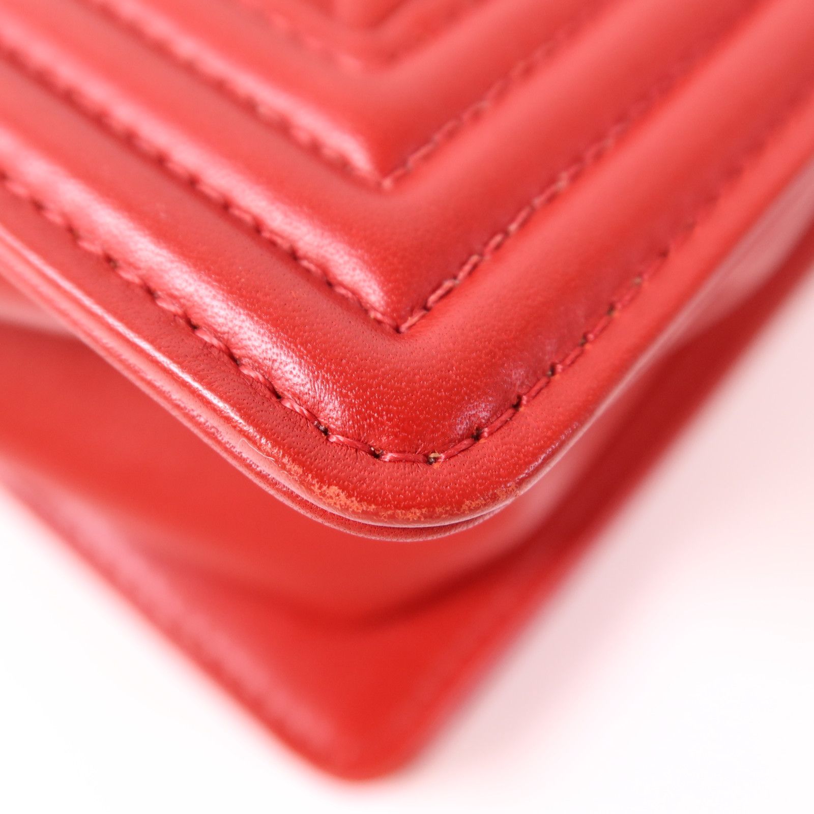 Chanel Red Leather Boy 28 Silver Crosshair Shoulder Bag Leather