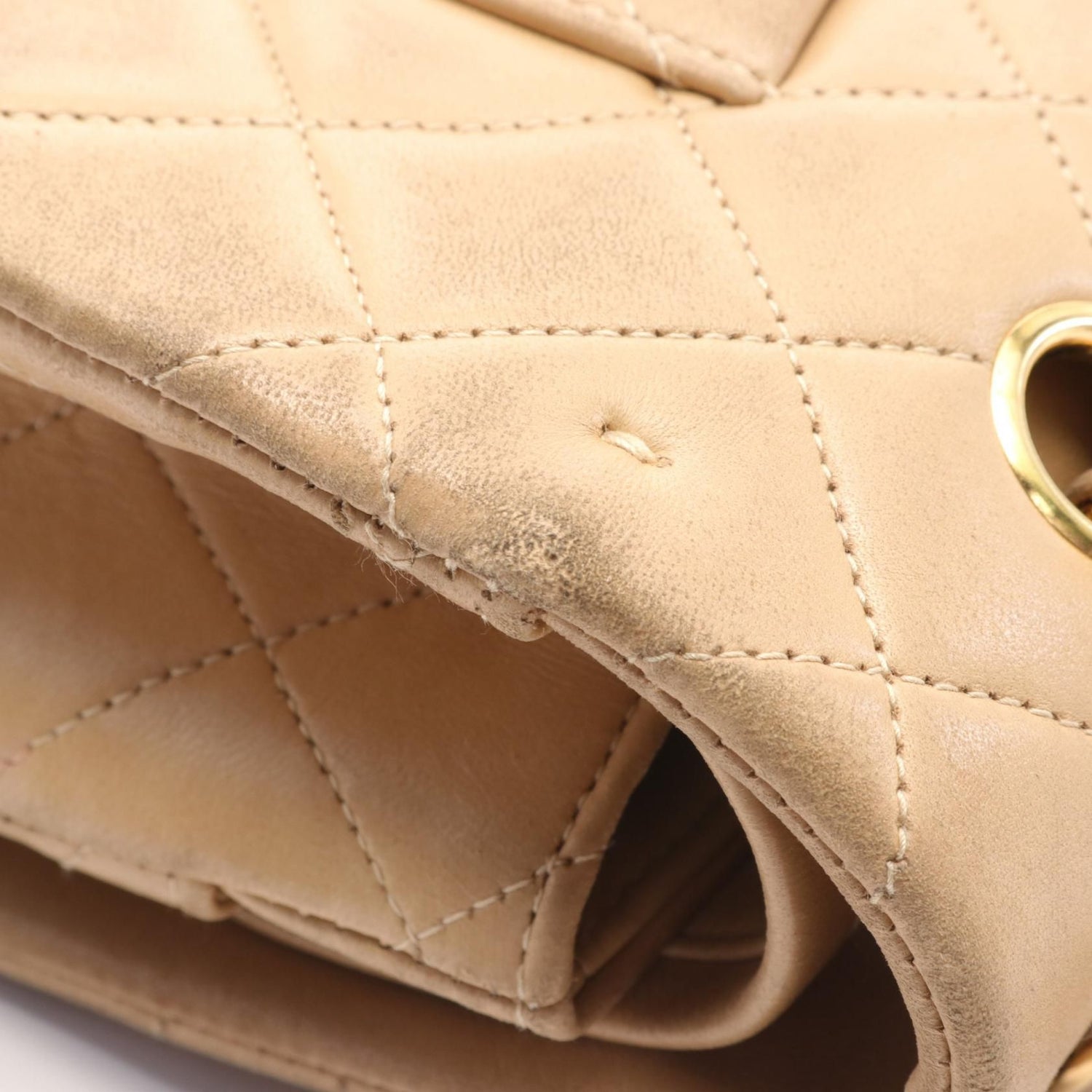 Chanel Beige Matelasse W Flap Shoulder Bag Leather A 01112