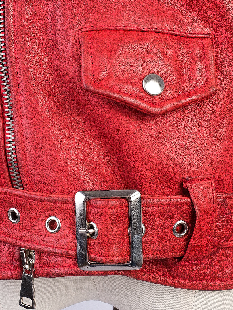 Ermanno Scervino Red Leather Biker Jacket Women&