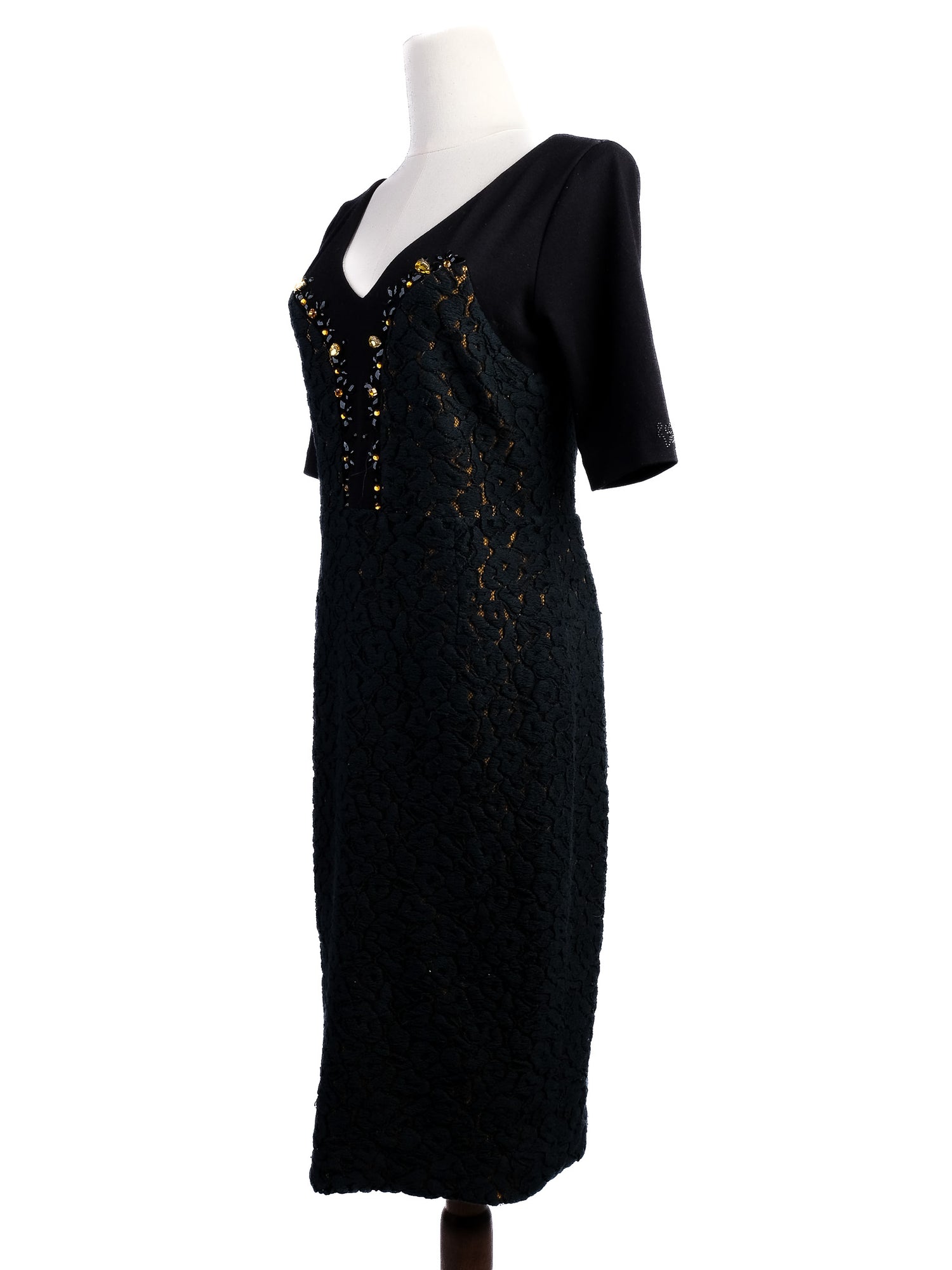 Excellent VDP Black Wool Dress Size L with Embellishments