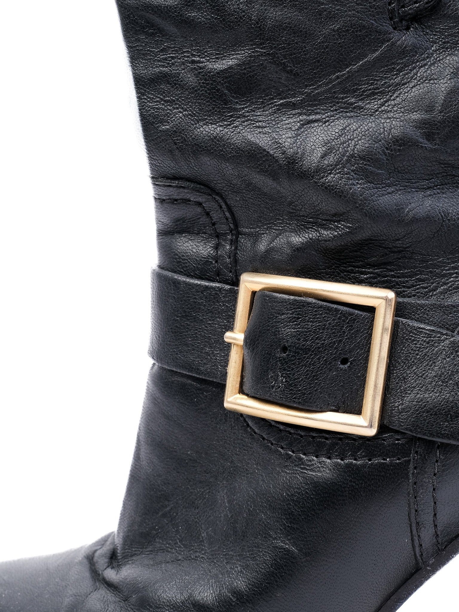 Excellent Jimmy Choo Black Leather Heeled Boots with Buckles Size 38