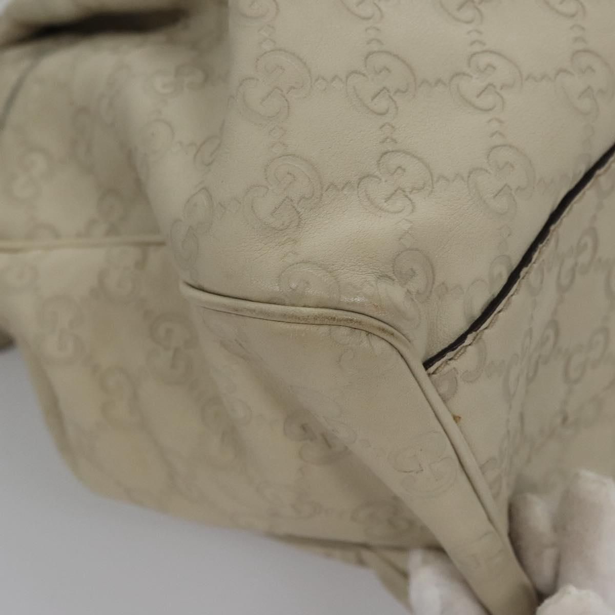 Gucci Gg Canvas Guccissima Hand Bag Leather White Gold 211944 Auth