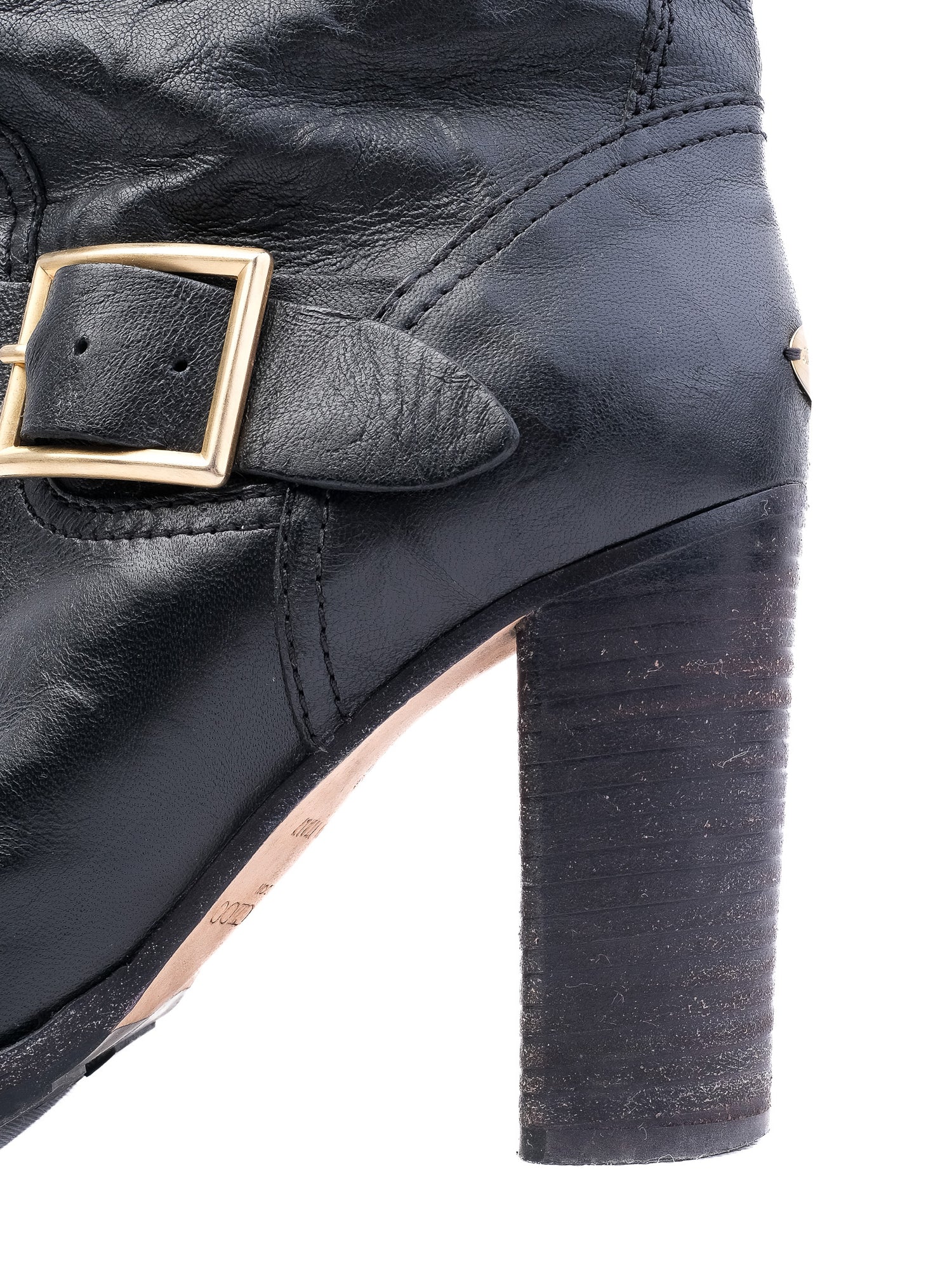 Excellent Jimmy Choo Black Leather Heeled Boots with Buckles Size 38