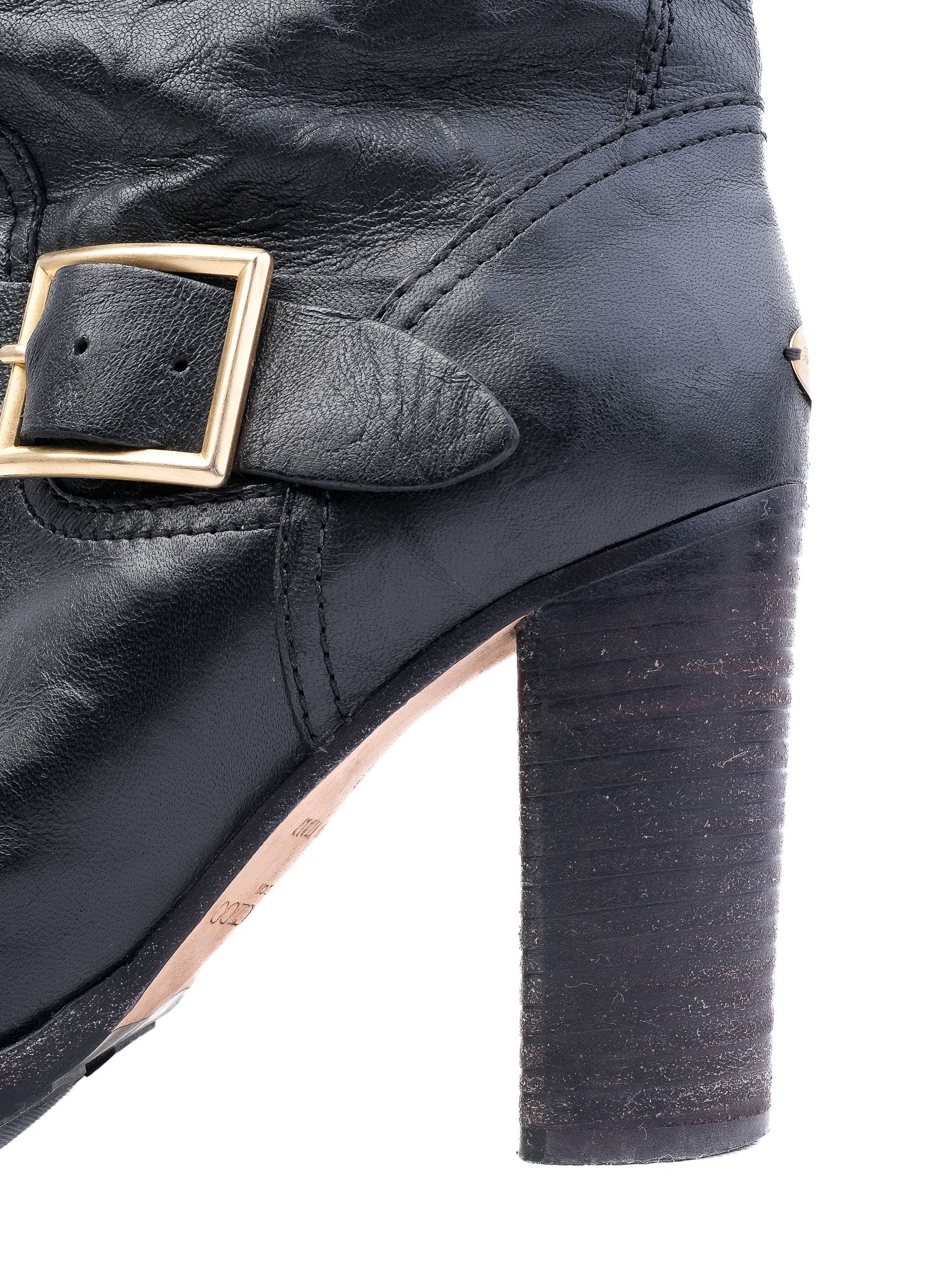 Excellent Jimmy Choo Black Leather Heeled Boots with Buckles Size 38