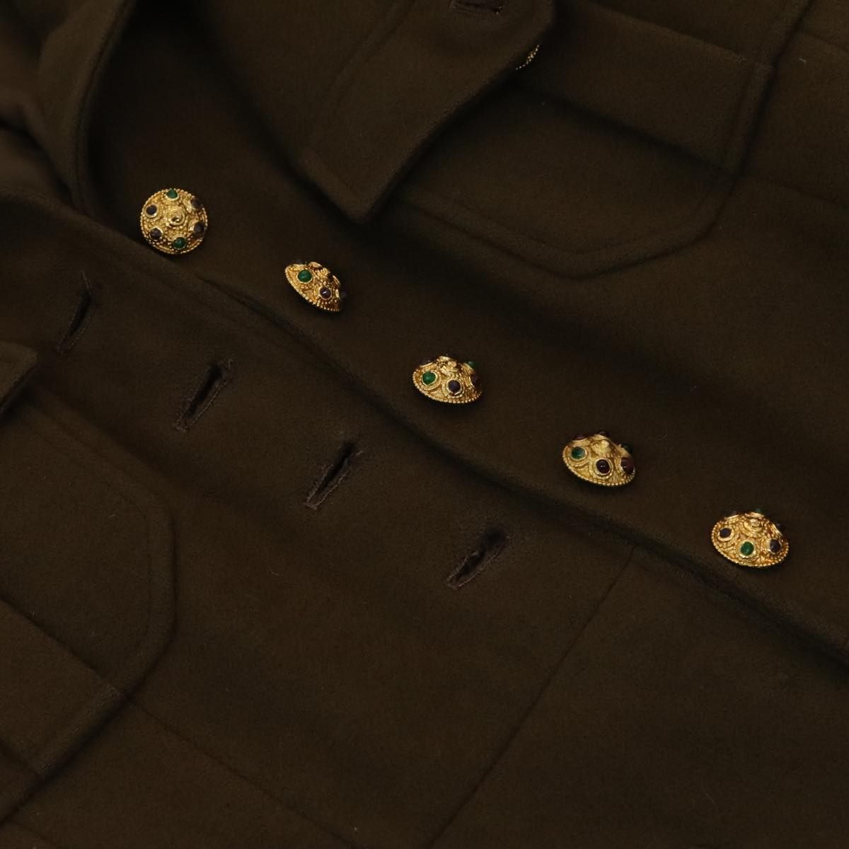 Chanel Jacket Wool Brown Cc Auth