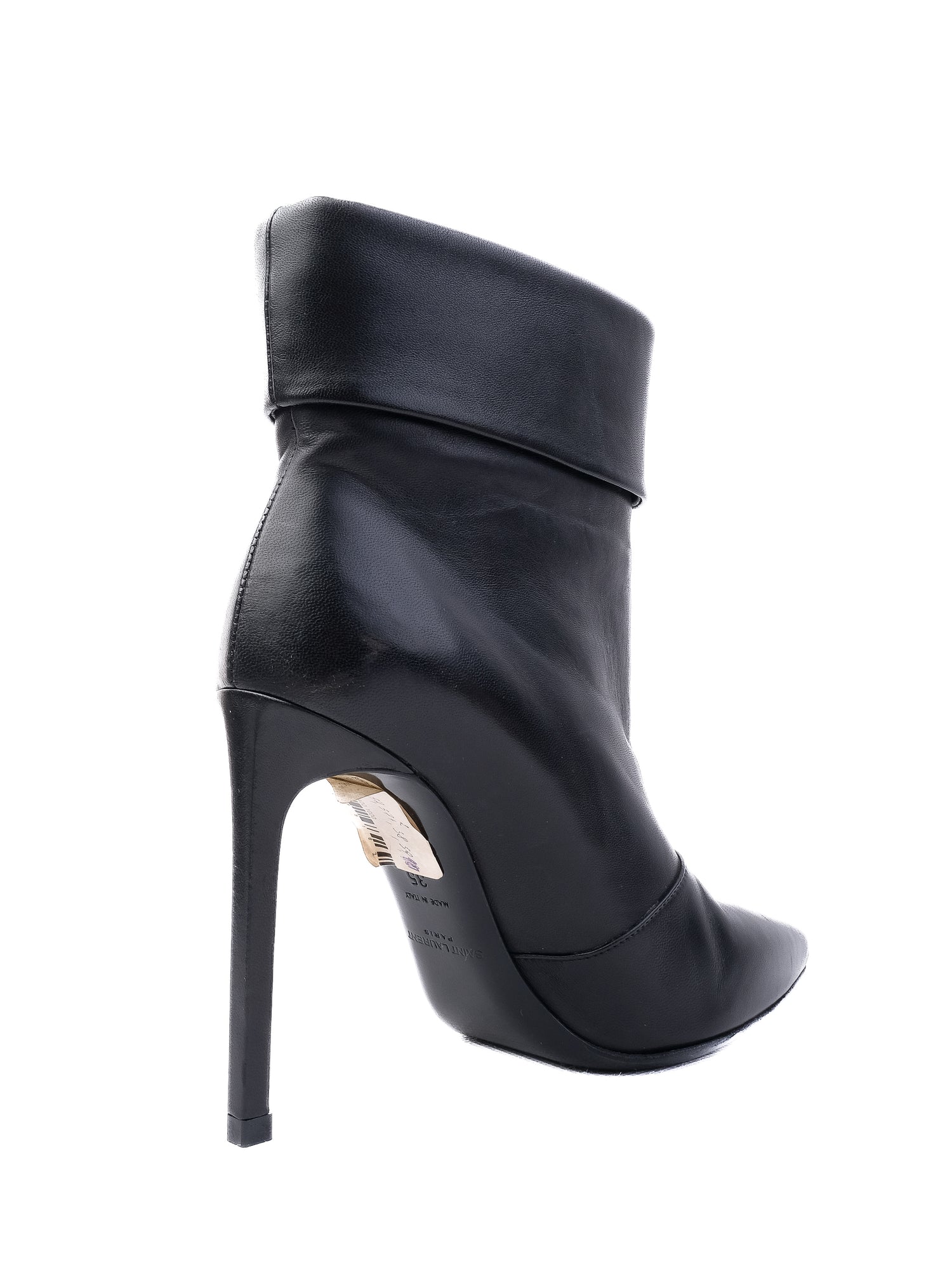 NEW Saint Laurent Black Leather High-Heeled Ankle Boots Size 35