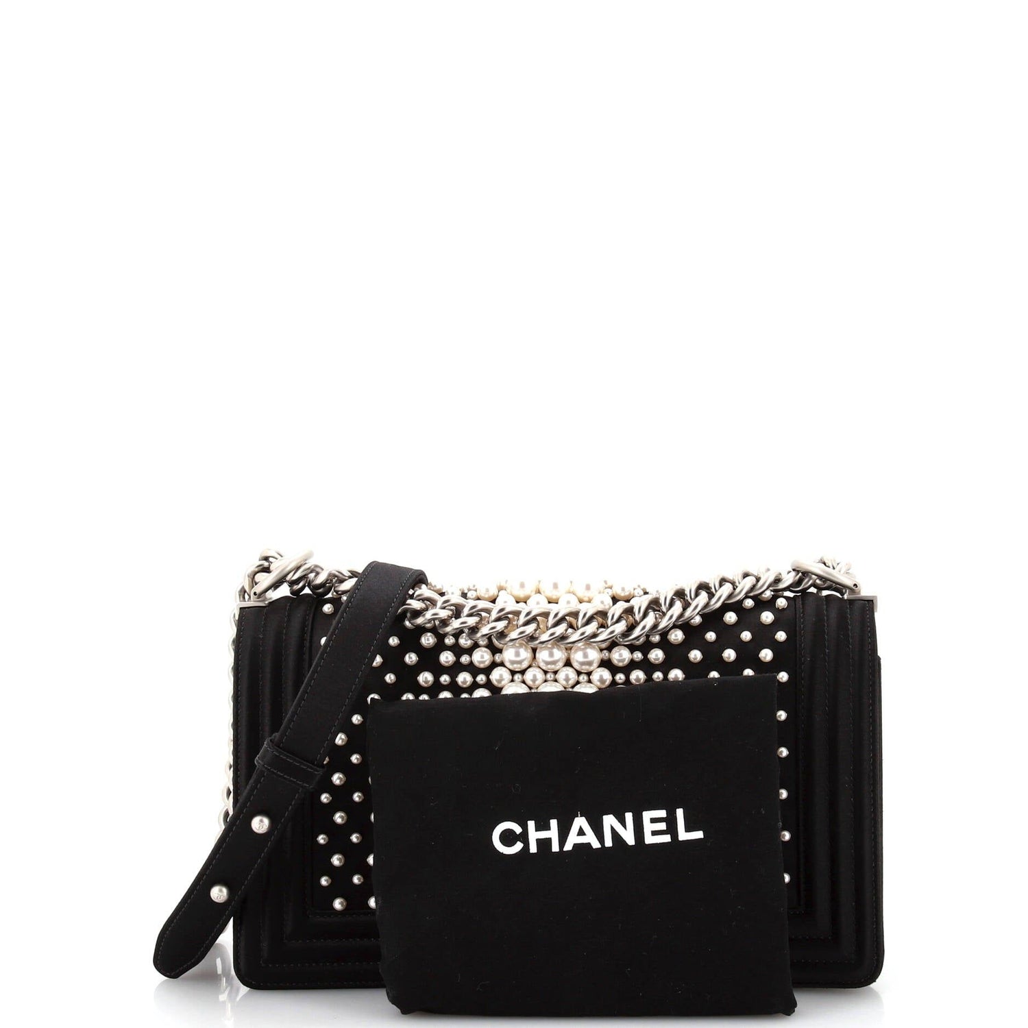 Boy Flap Bag Pearl Embellished Satin Old Medium