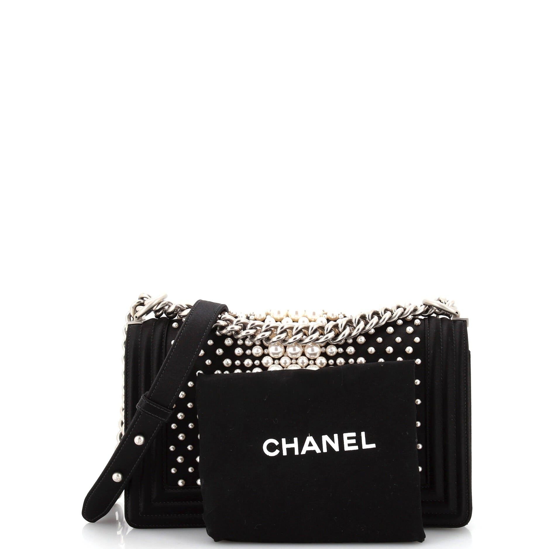 Boy Flap Bag Pearl Embellished Satin Old Medium
