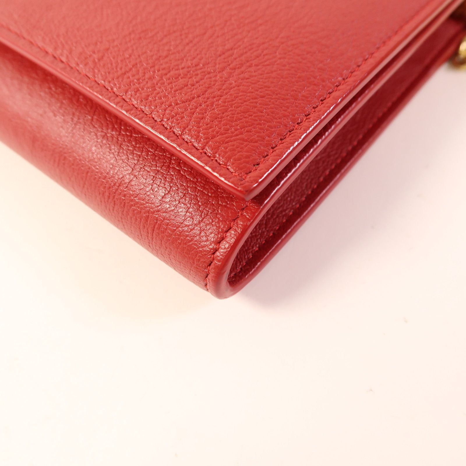 Saint Laurent Cowhide Leather Belle De Jour Wallet On Chain Golden Cross Shoulder Back Bag Red Calfsk