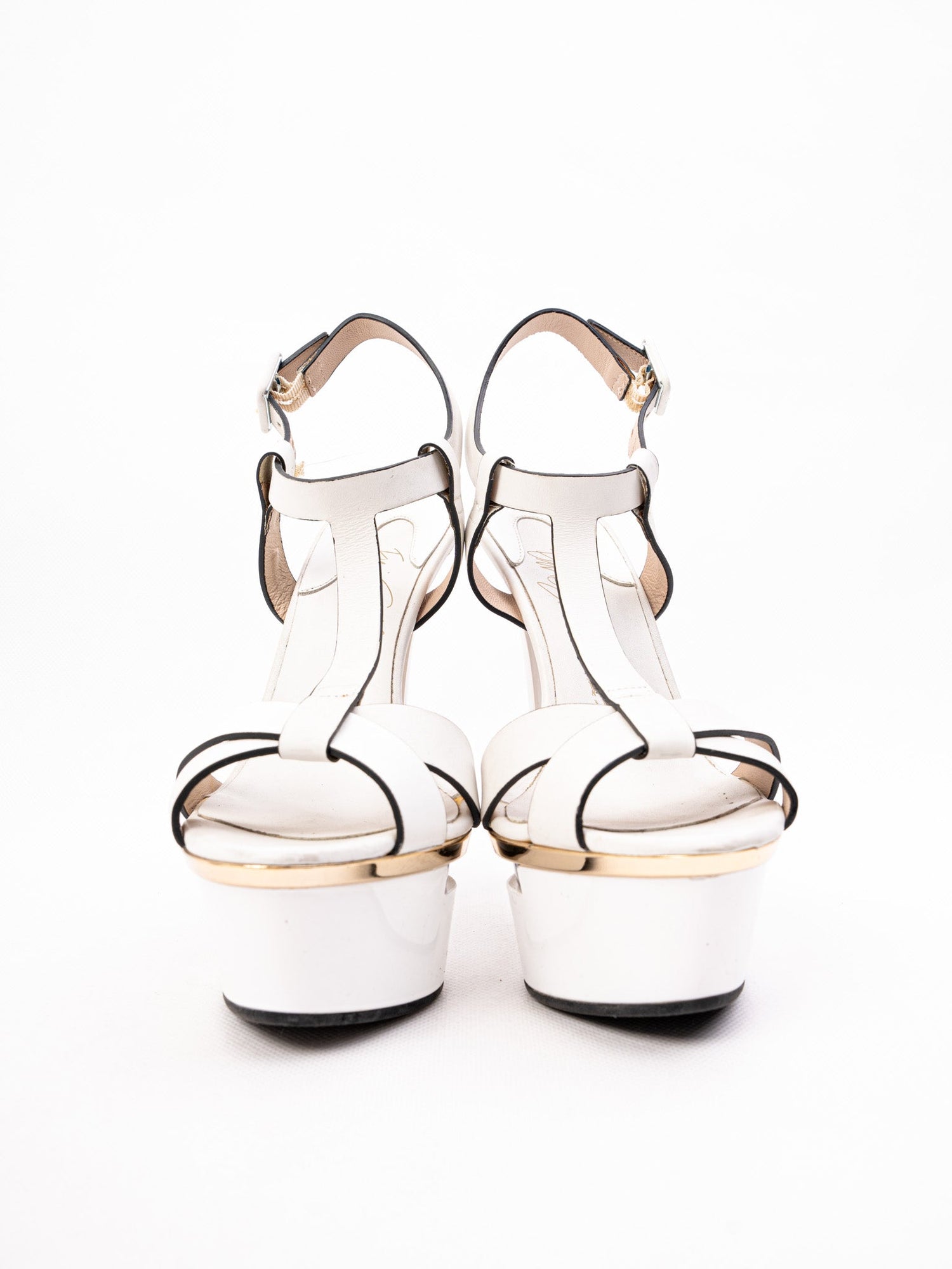 Lesilla White Leather High-Heeled Platform Sandals Size 37
