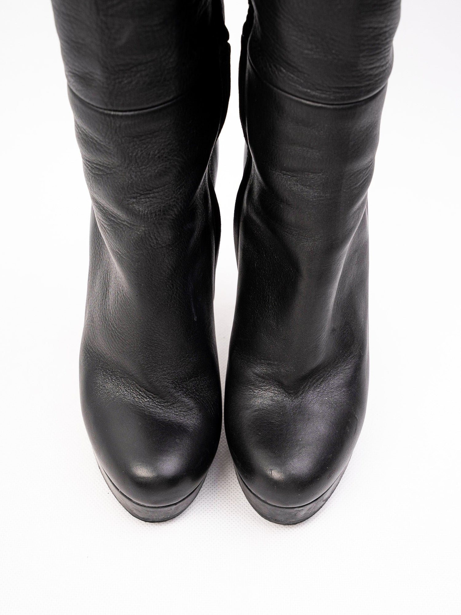 Excellent Gianmarco Lorenzi Black Leather Over-the-Knee Boots Size 36