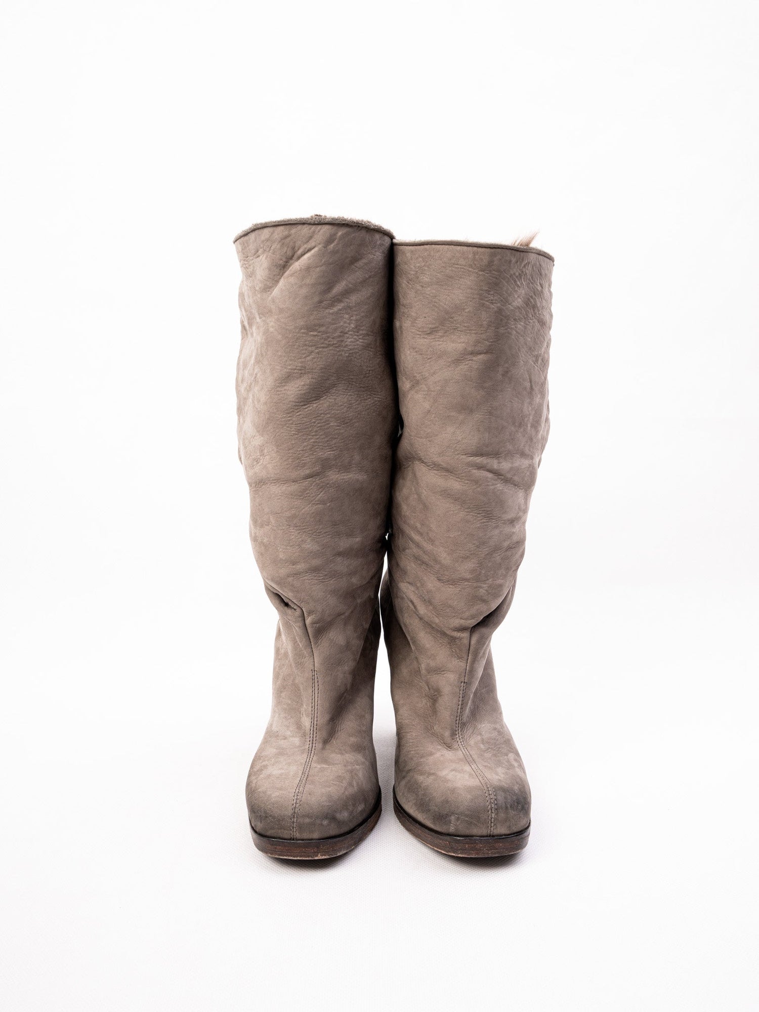 Perfect Vic Matie Gray Leather High-Heeled Boots Size 37