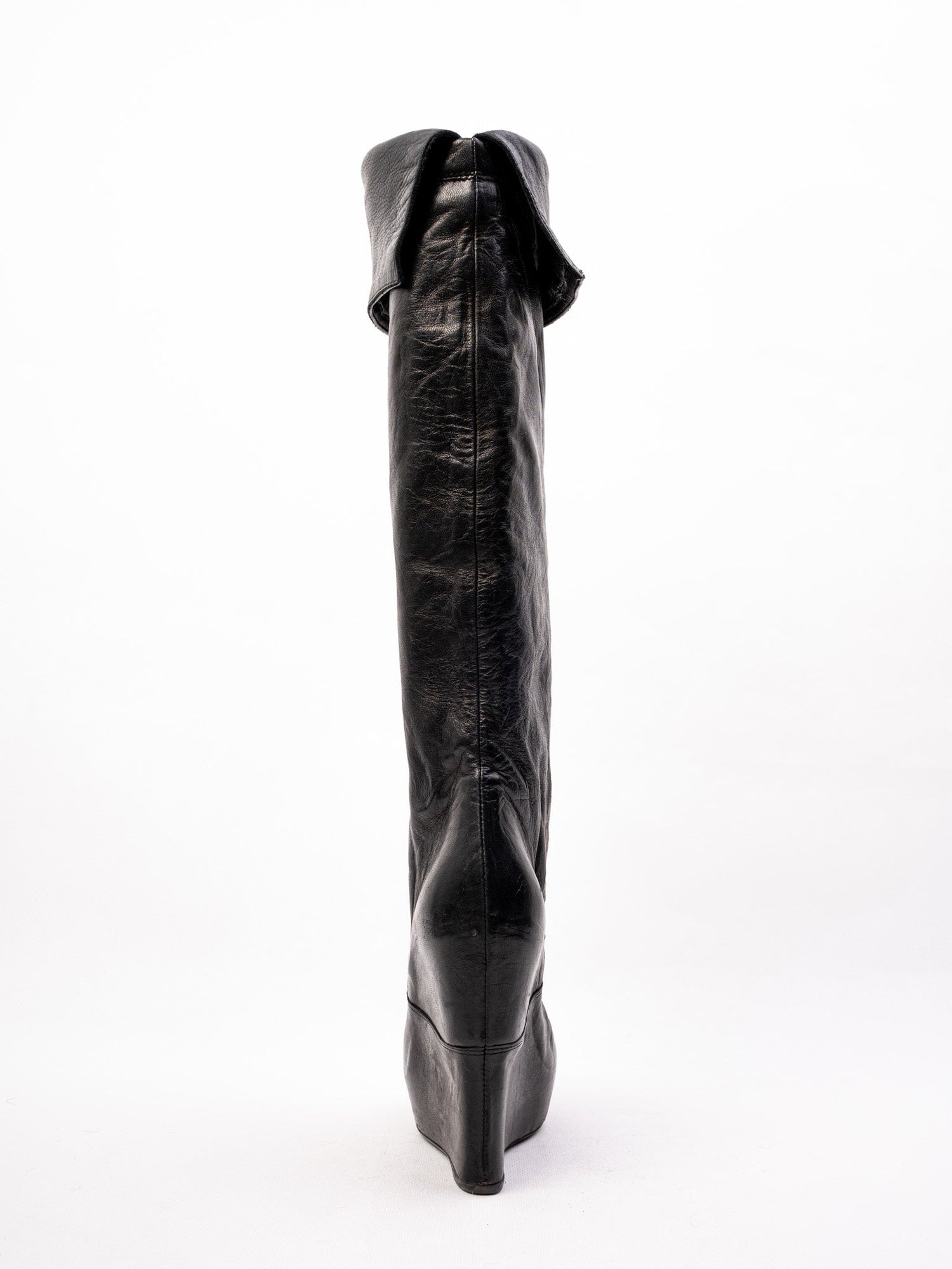 Perfect Vic Matie Black Leather High-Heeled Wedge Knee-High Boots Size 37