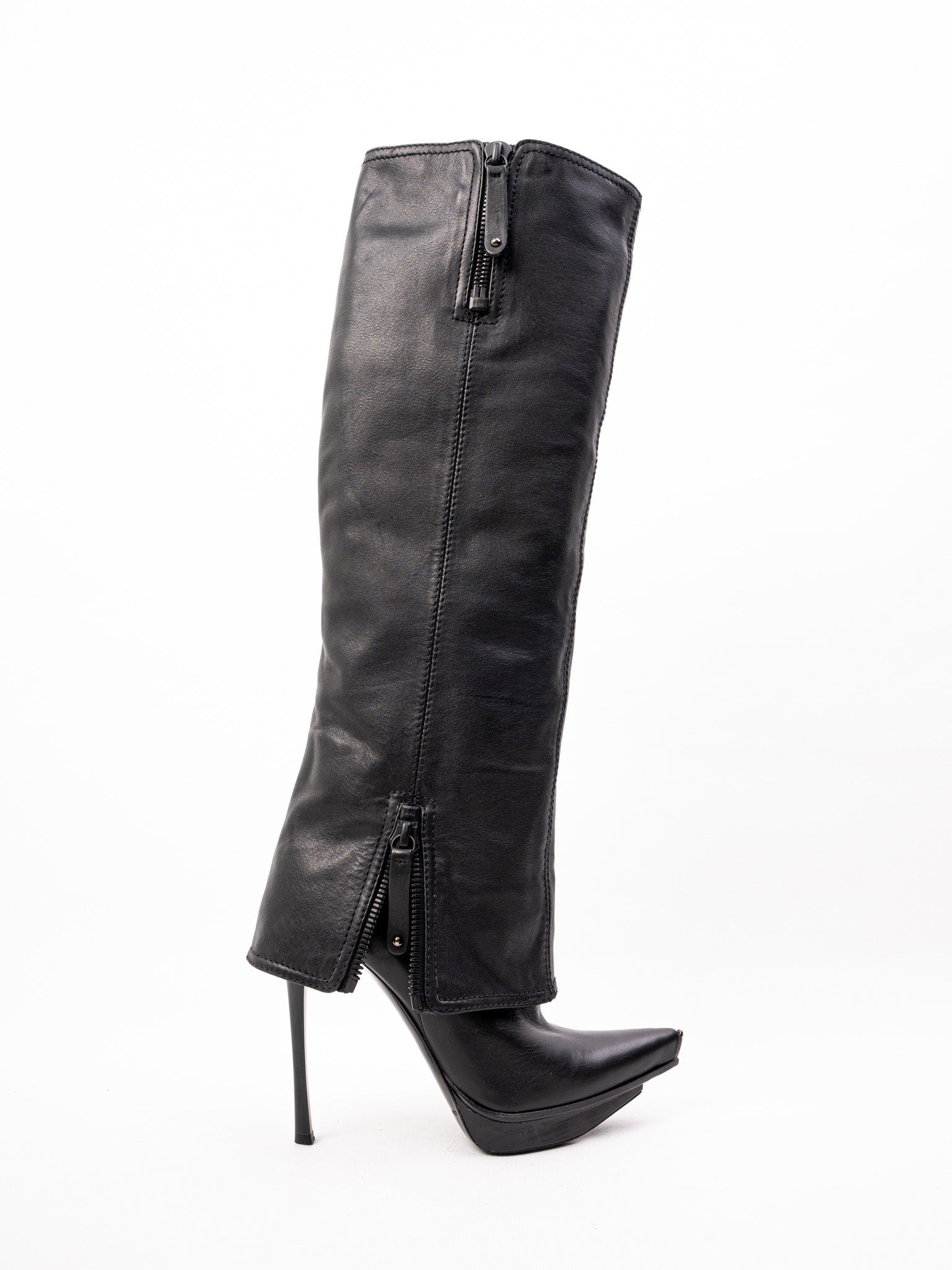 Excellent Gianmarco Lorenzi Black Cashmere Knee-High Stiletto Boots Size 36