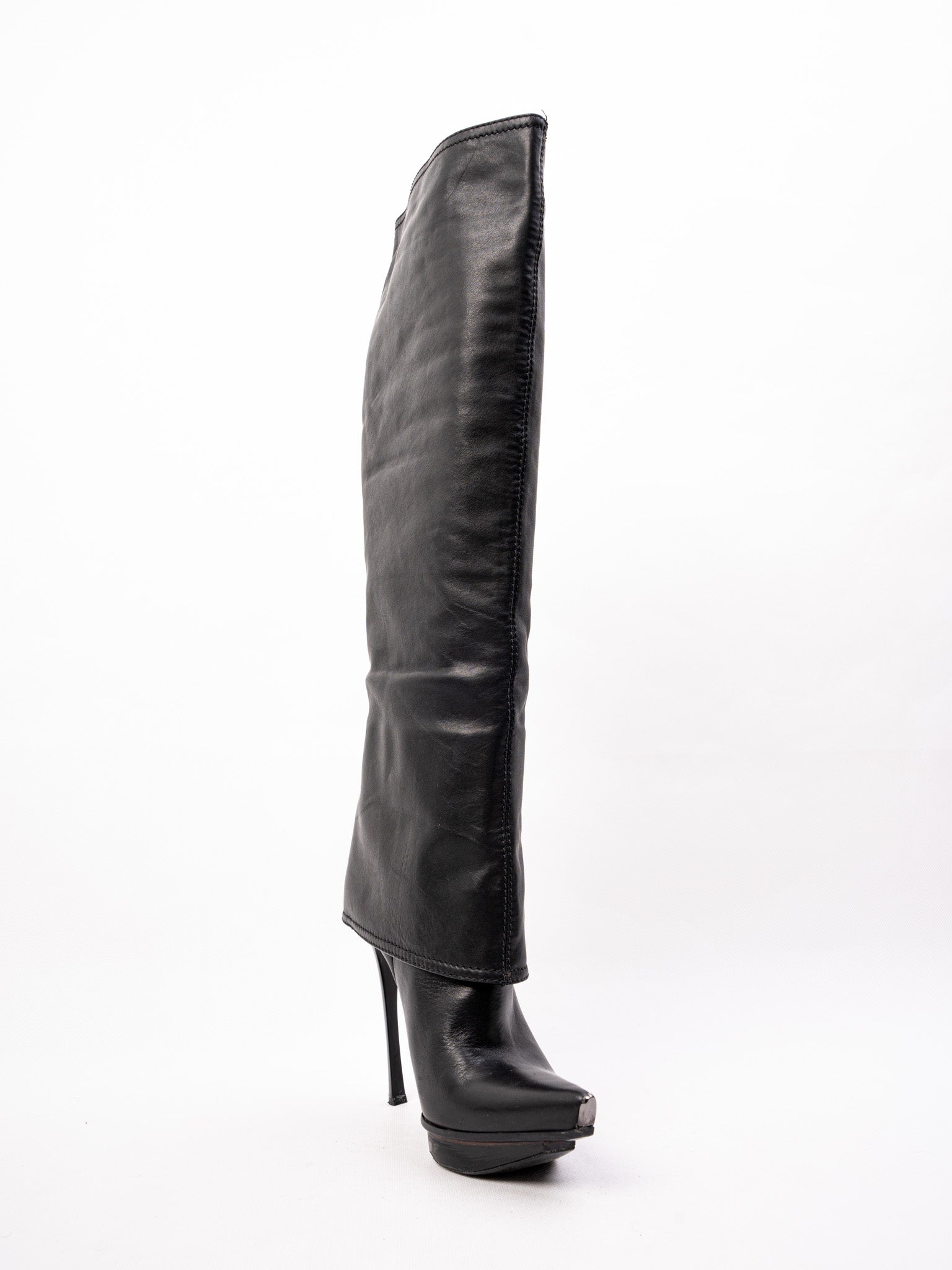Excellent Gianmarco Lorenzi Black Cashmere Knee-High Stiletto Boots Size 36
