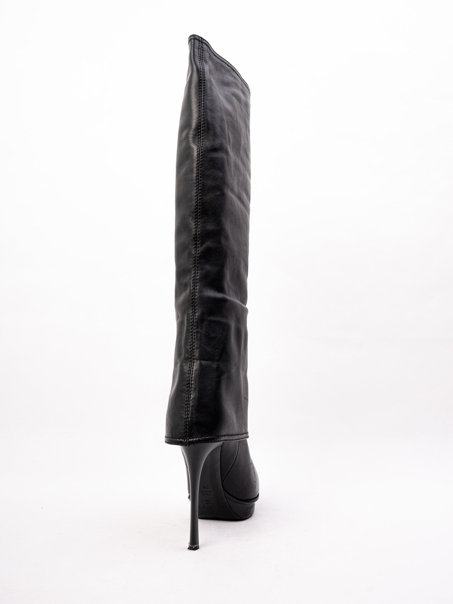 Excellent Gianmarco Lorenzi Black Cashmere Knee-High Stiletto Boots Size 36