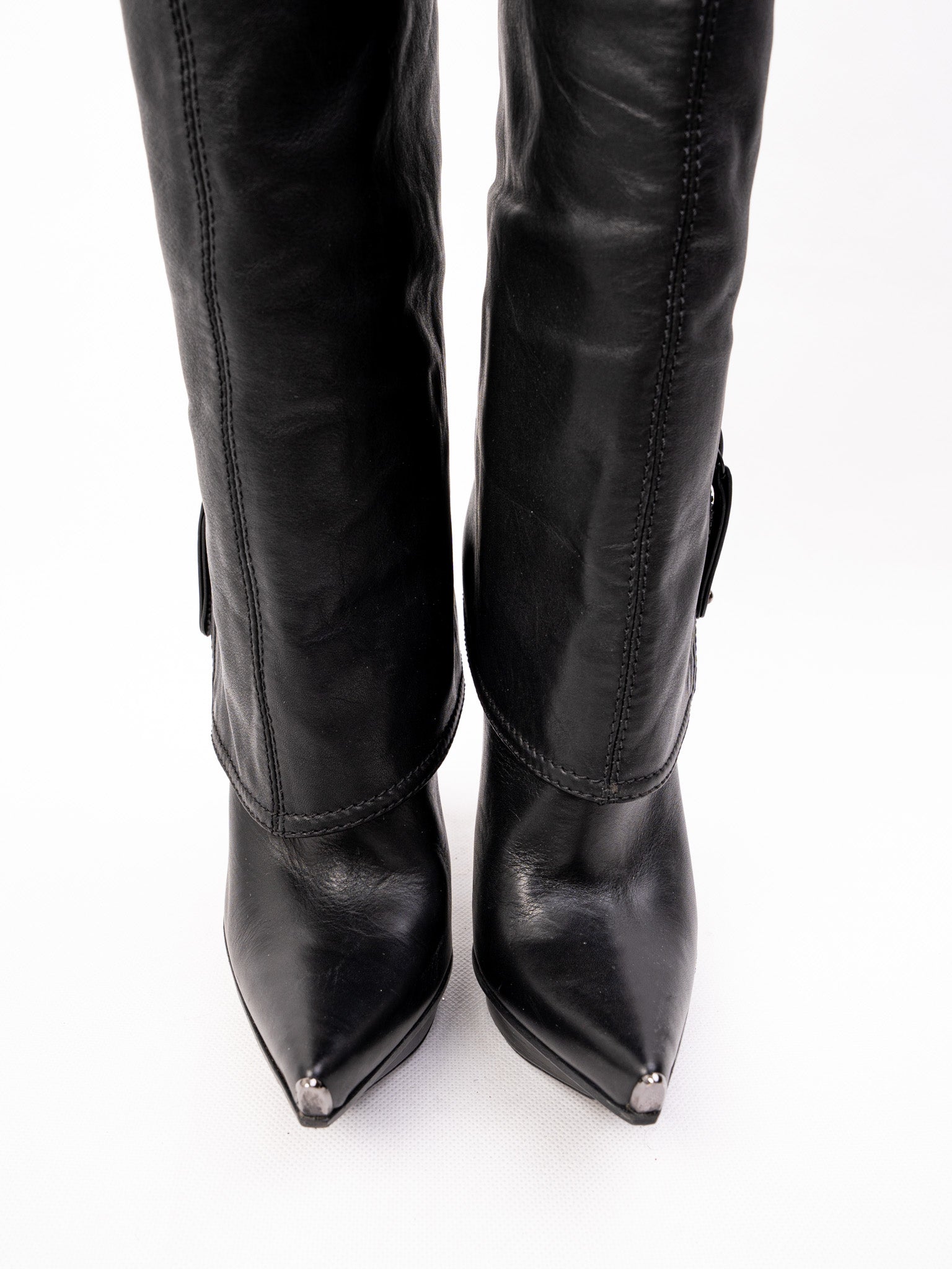 Excellent Gianmarco Lorenzi Black Cashmere Knee-High Stiletto Boots Size 36