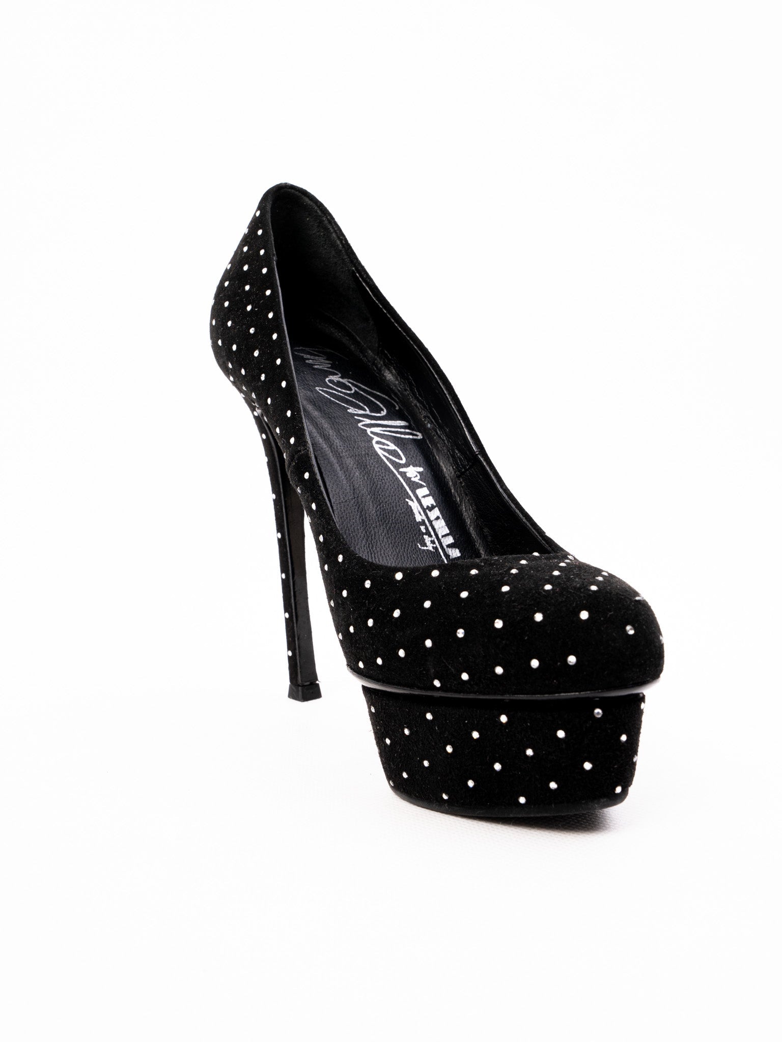 Perfect Lesilla Black Polka Dot High-Heeled Platform Shoes Size 36