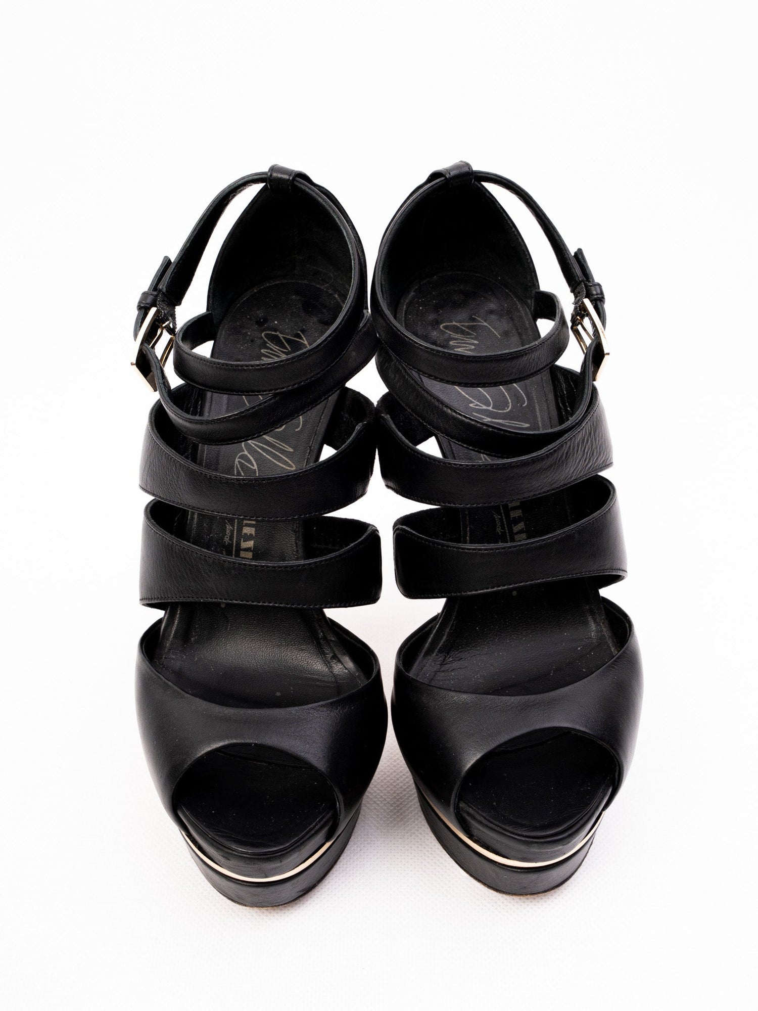 Excellent Lesilla Black Leather High-Heeled Platform Sandals Size 36.5