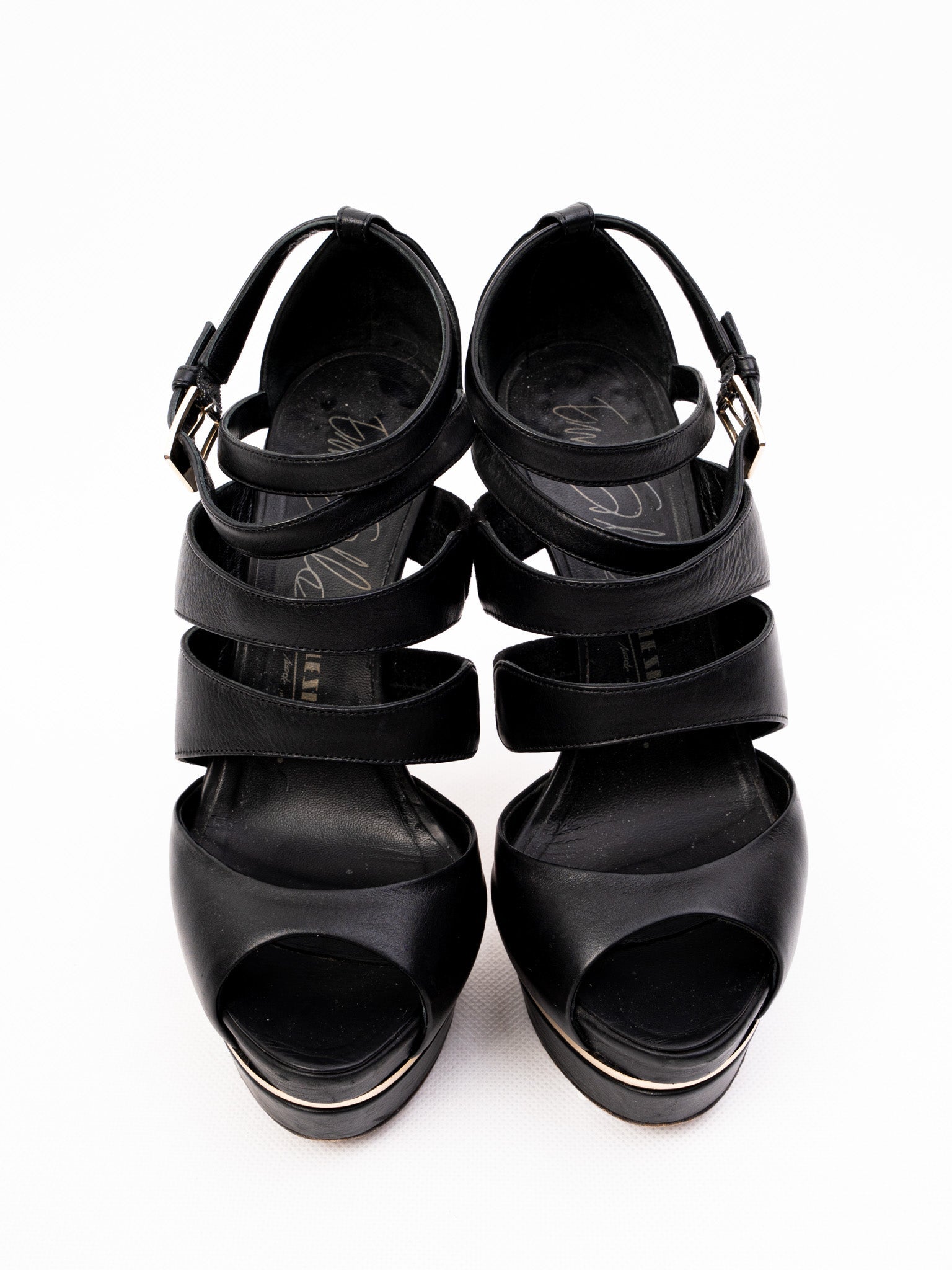 Excellent Lesilla Black Leather High-Heeled Platform Sandals Size 36.5