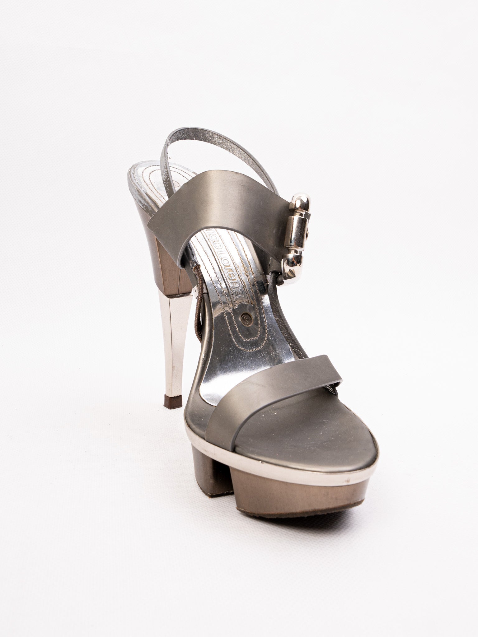 Excellent Gianmarco Lorenzi Gray Leather High-Heeled Sandals Size 37