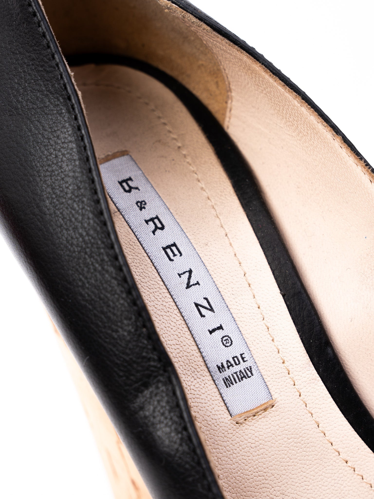 Excellent R&Renzi Black Leather Wedge Shoes Size 36 with Cork Heels