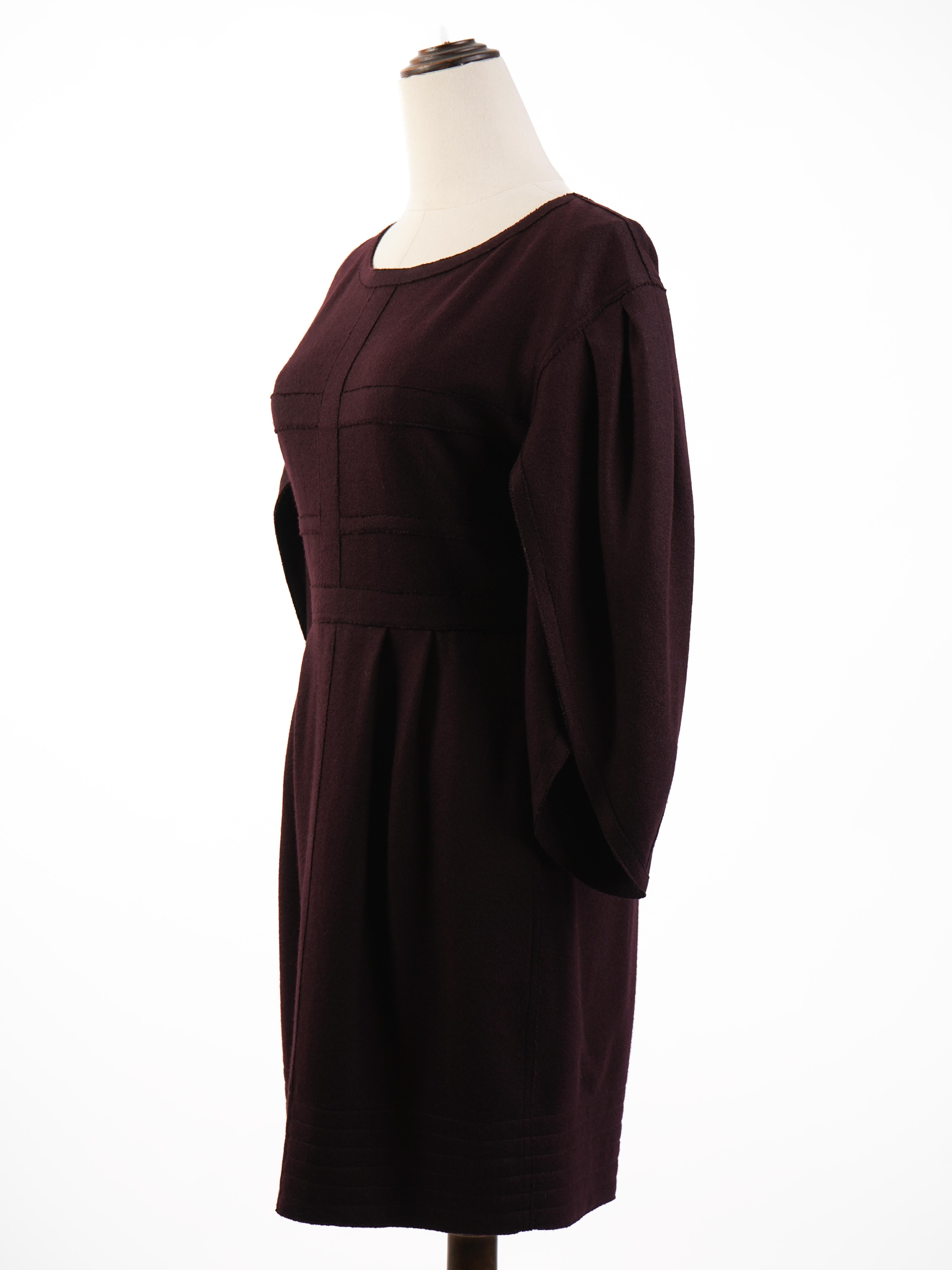 Excellent Fendi Purple Wool Dress Size M with Long Sleeves