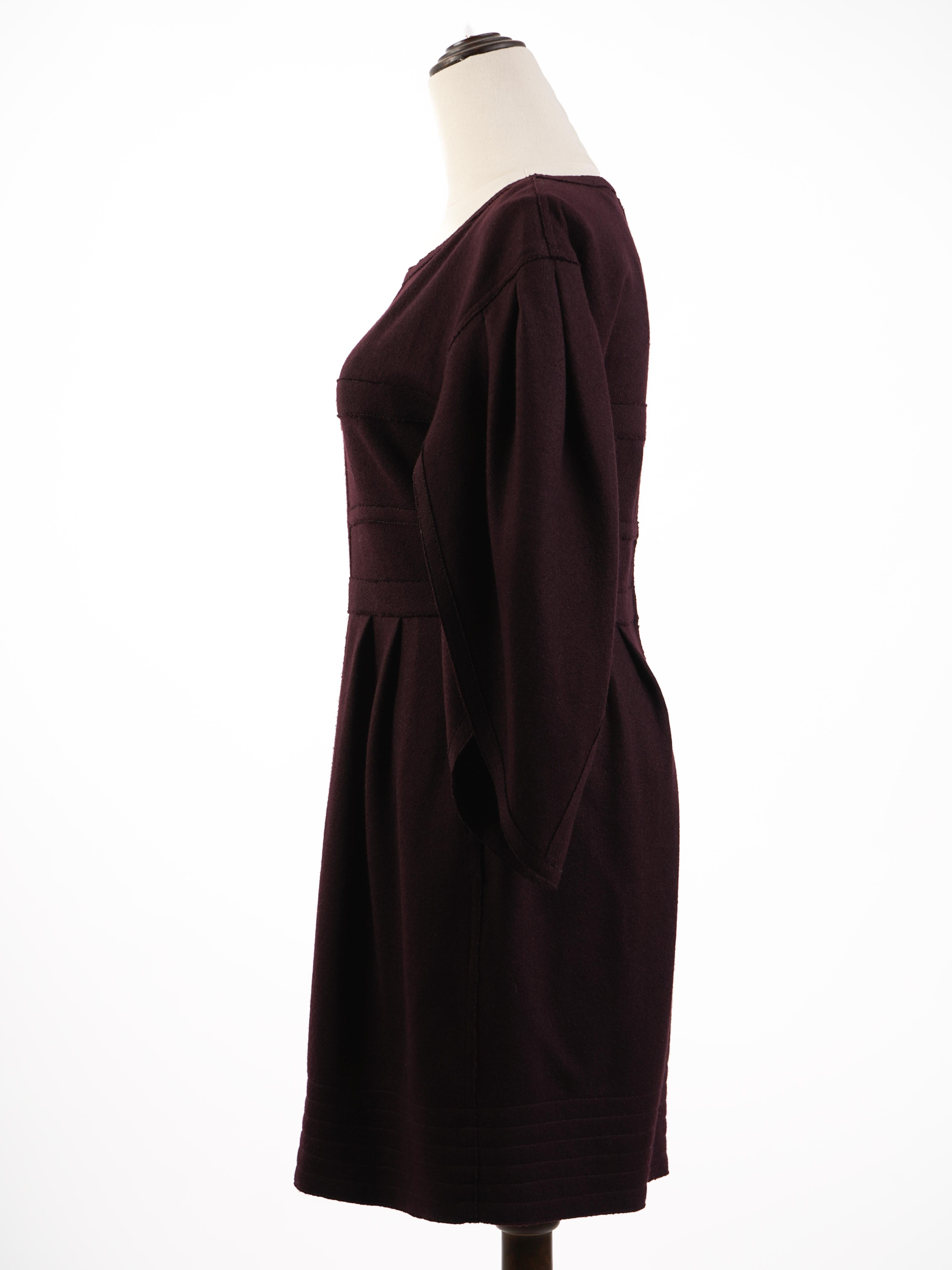Excellent Fendi Purple Wool Dress Size M with Long Sleeves