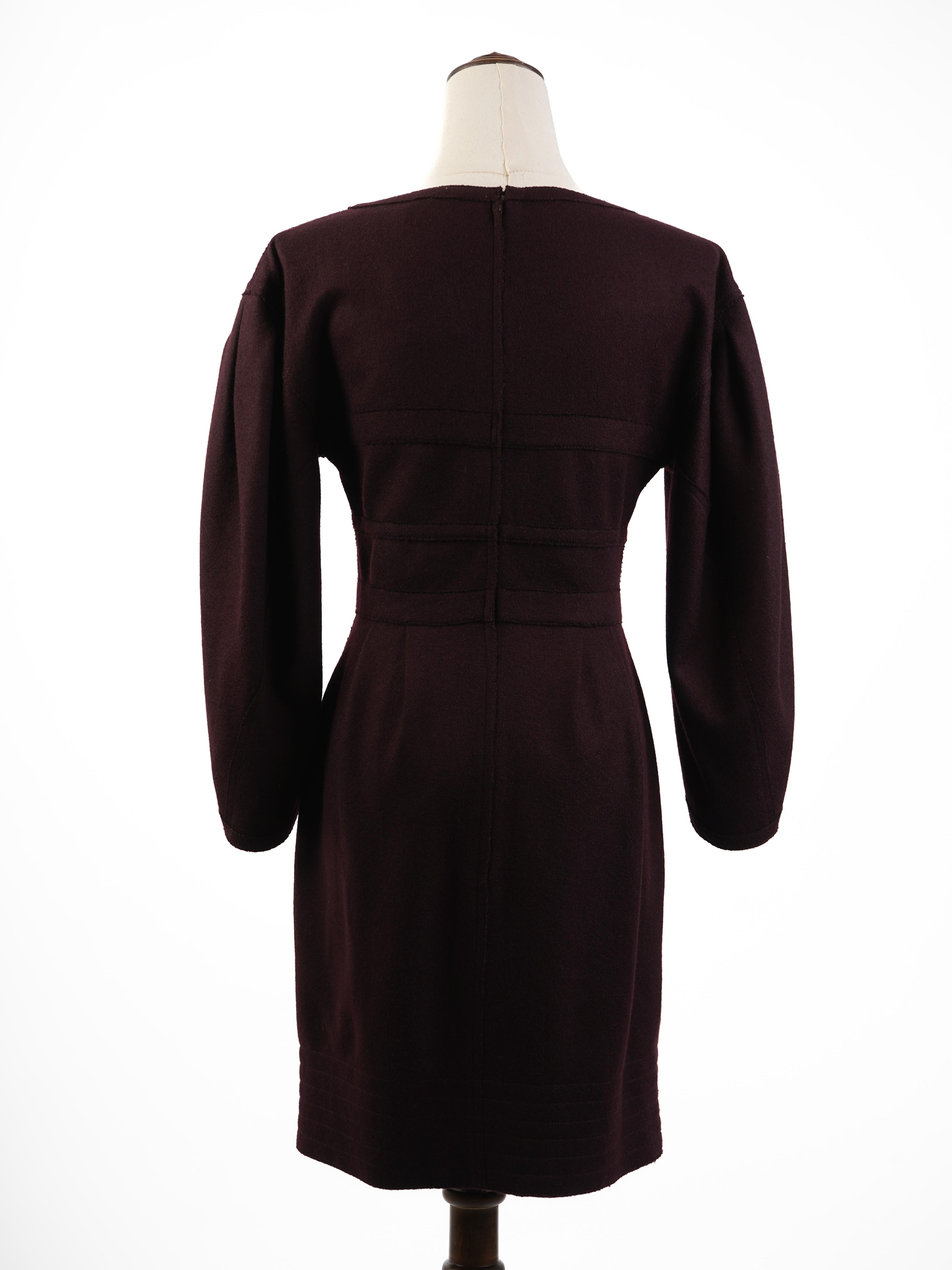 Excellent Fendi Purple Wool Dress Size M with Long Sleeves