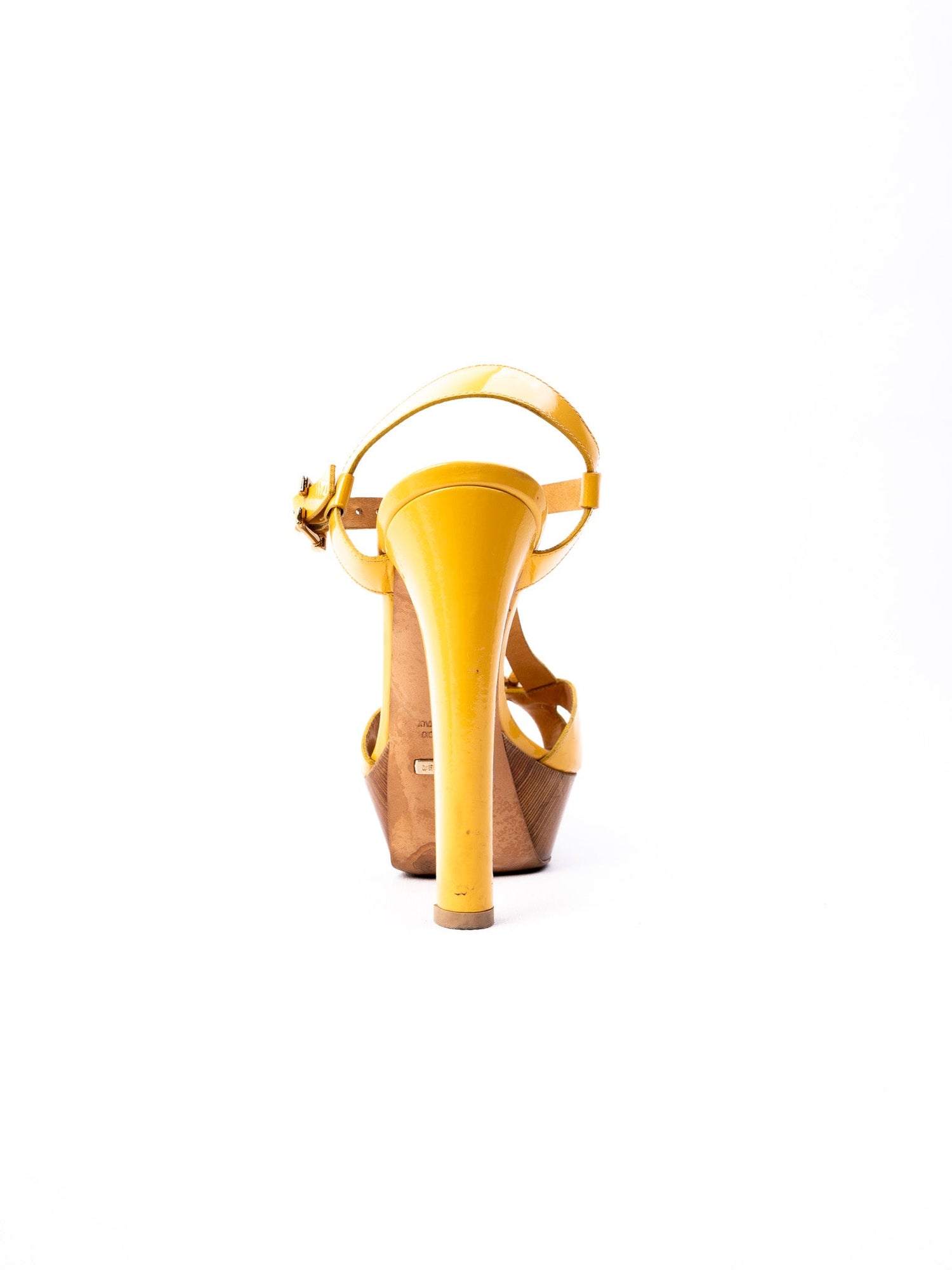 Greymer Yellow Leather High-Heeled Platform Sandals Size 36