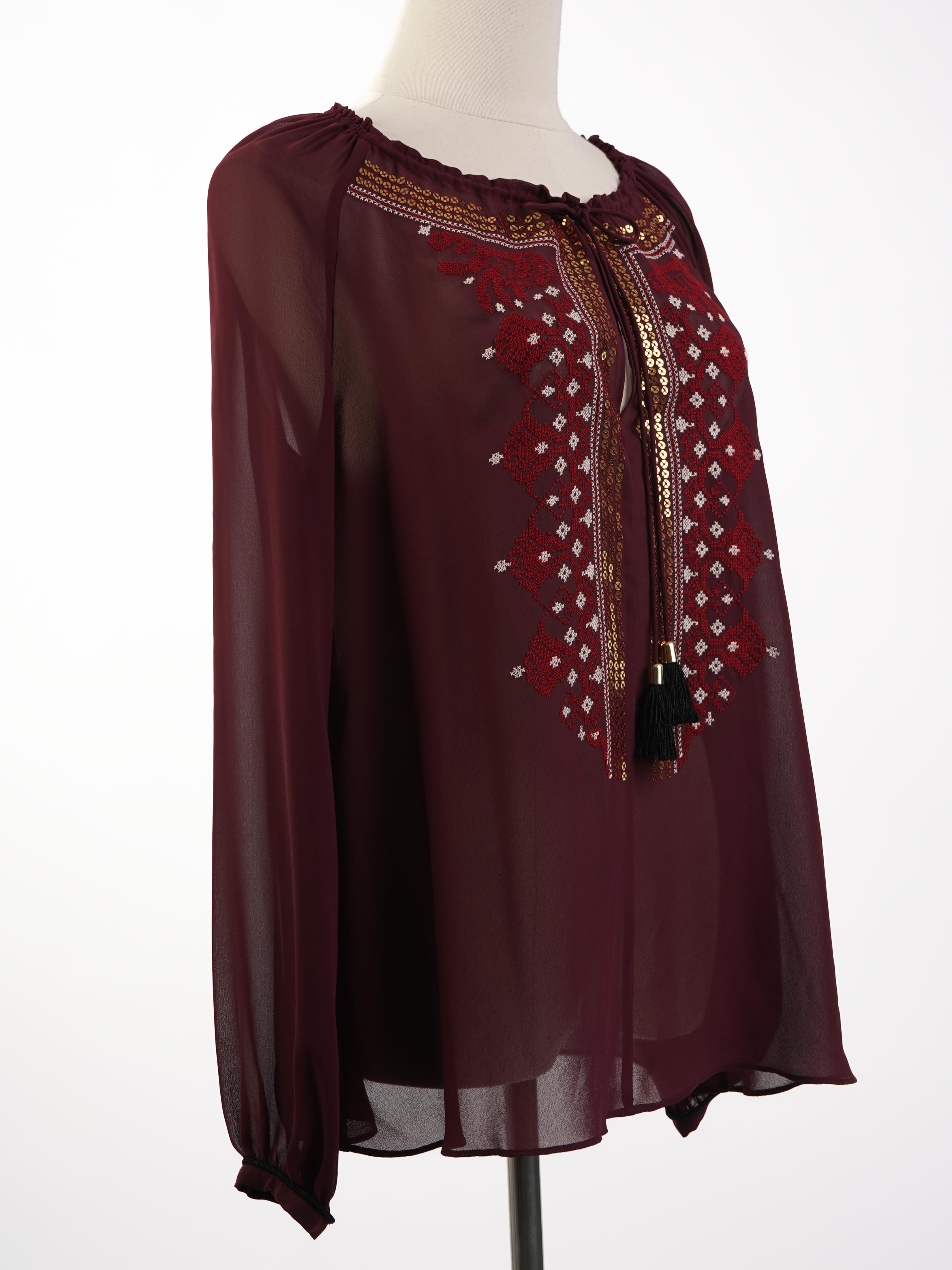 Altuzarra Red Cotton Blouse XS Excellent Condition with Embroidery