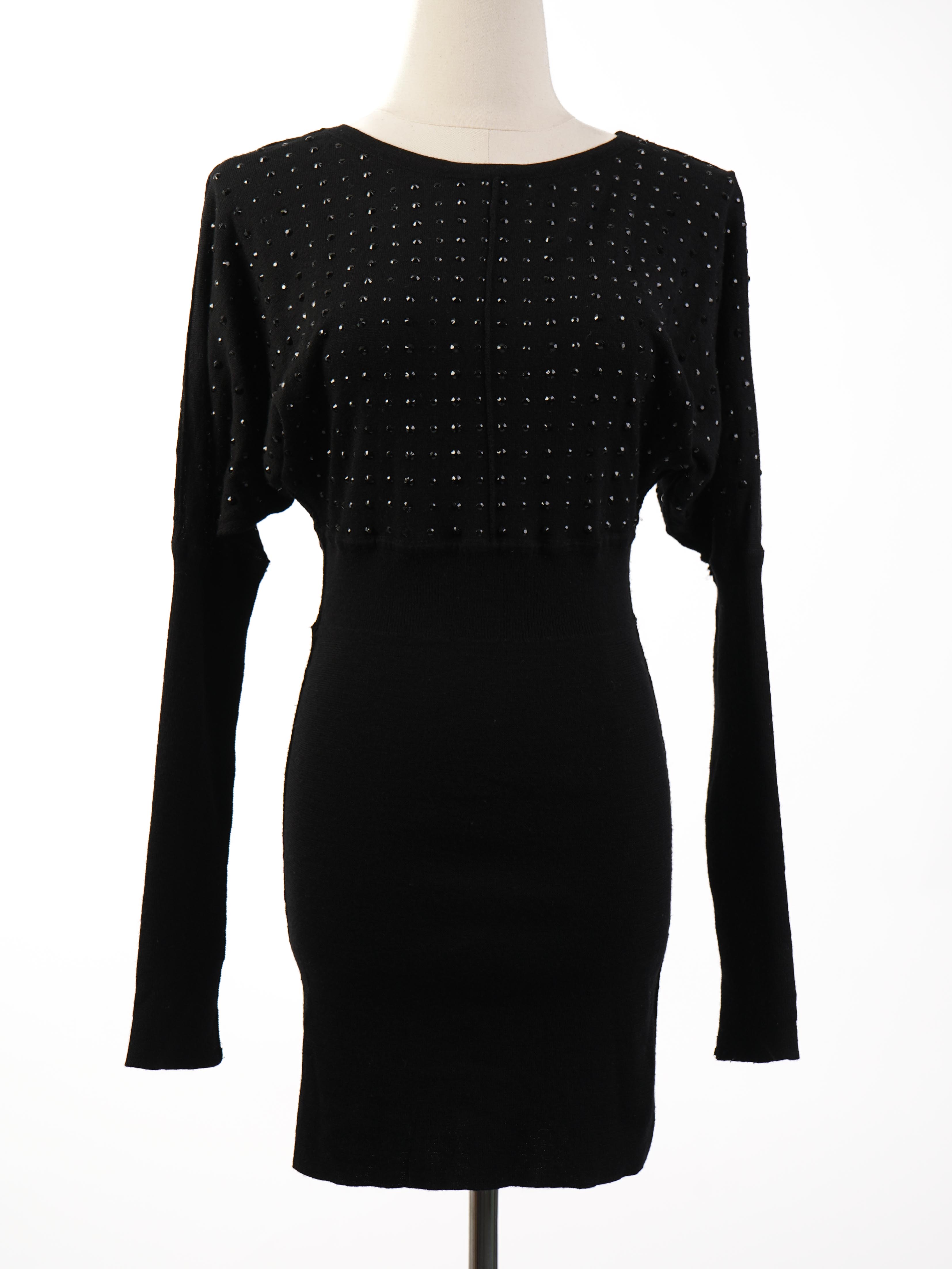 Excellent Faith Black Wool Dress with Decorative Elements Size S