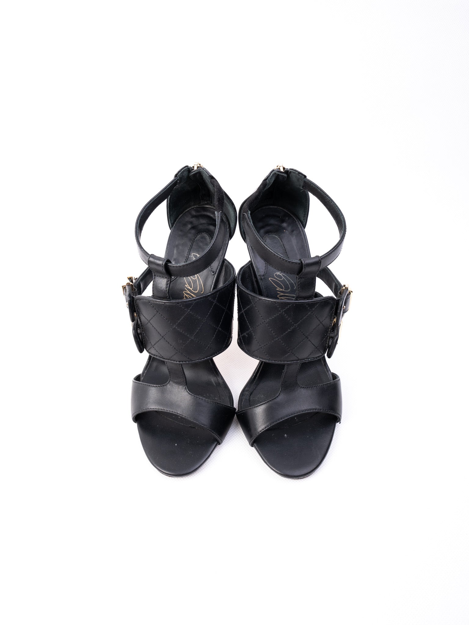 Excellent Gianmarco Lorenzi Black Leather High Heel Sandals Size 36.5