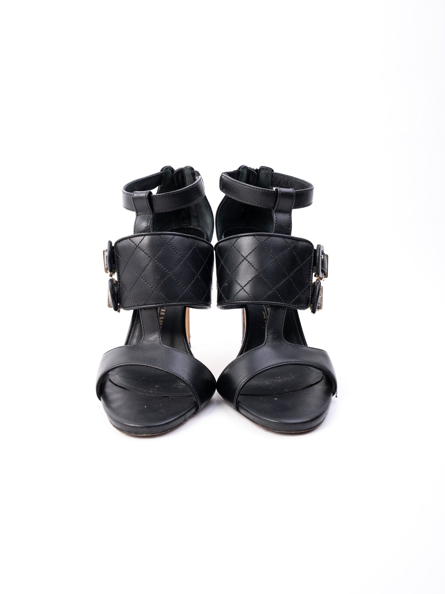 Excellent Gianmarco Lorenzi Black Leather High Heel Sandals Size 36.5