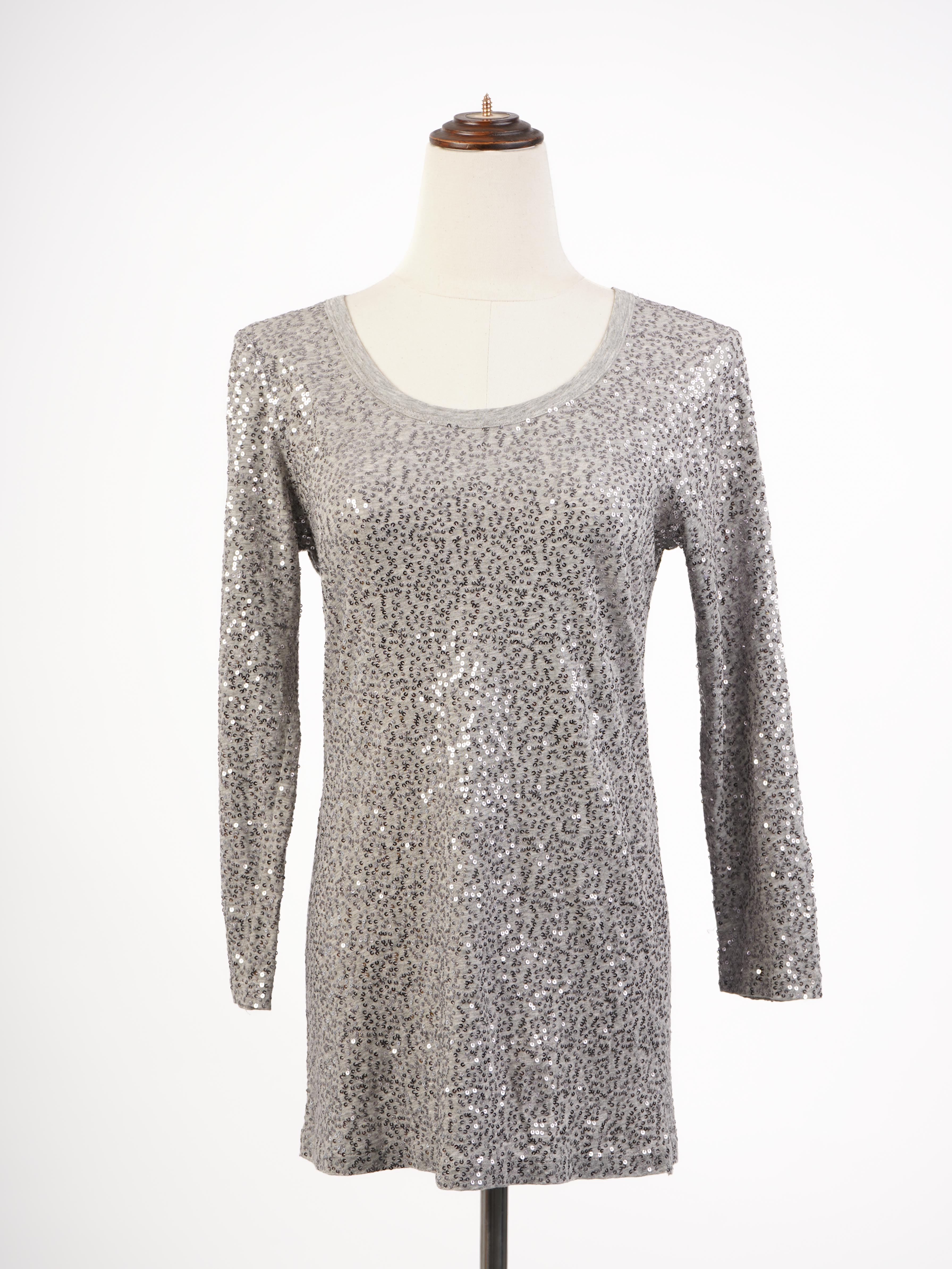 DKNY Gray Long Sleeve Sequin Top Size S - Excellent Condition