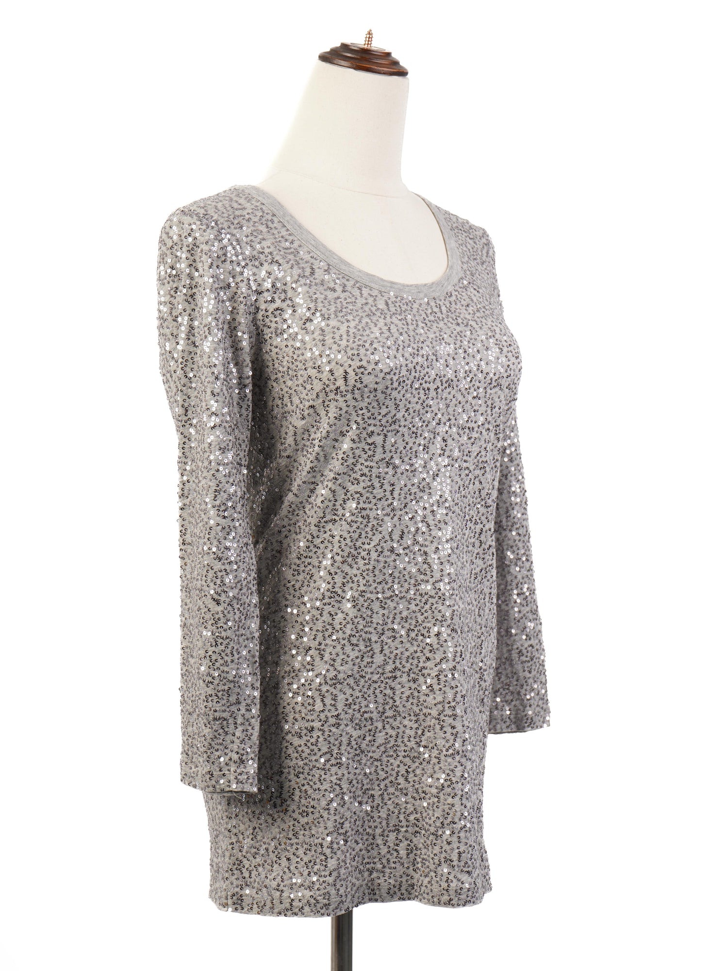 DKNY Gray Long Sleeve Sequin Top Size S - Excellent Condition