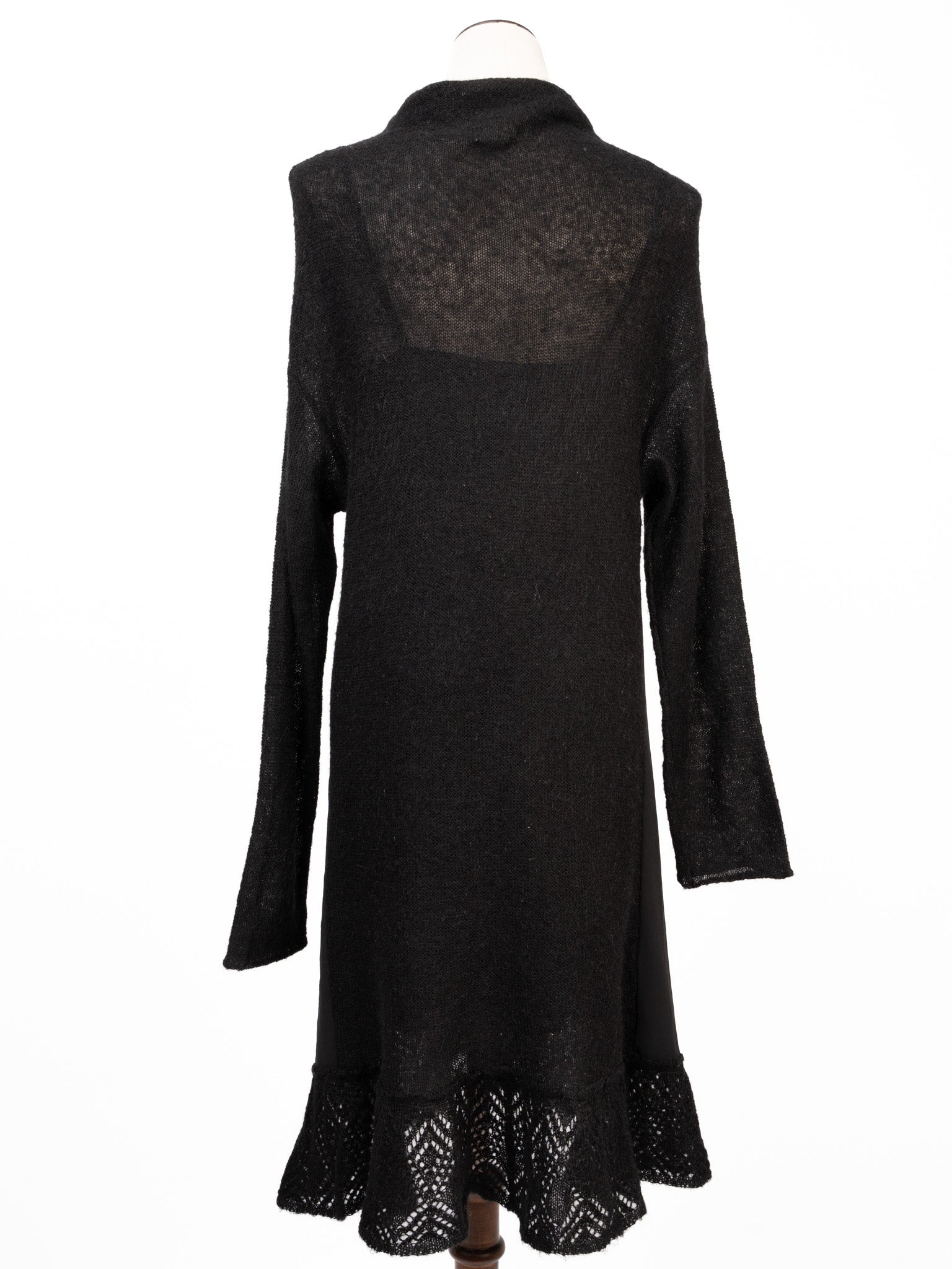 Excellent Pinko Black Wool Long-Sleeved Dress with Lace Detail