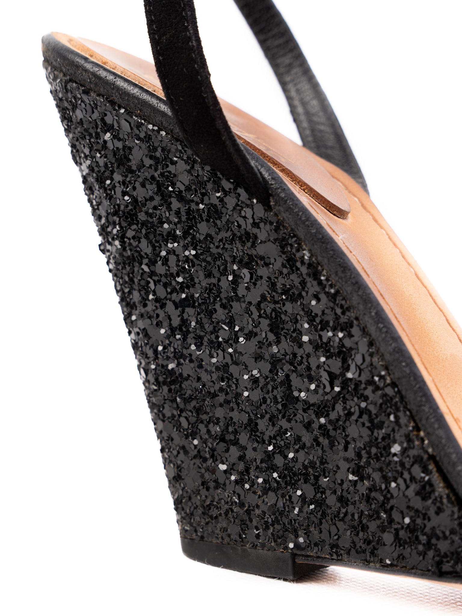 Sebastian Black Leather Wedge Sandals with Glitter Size 37