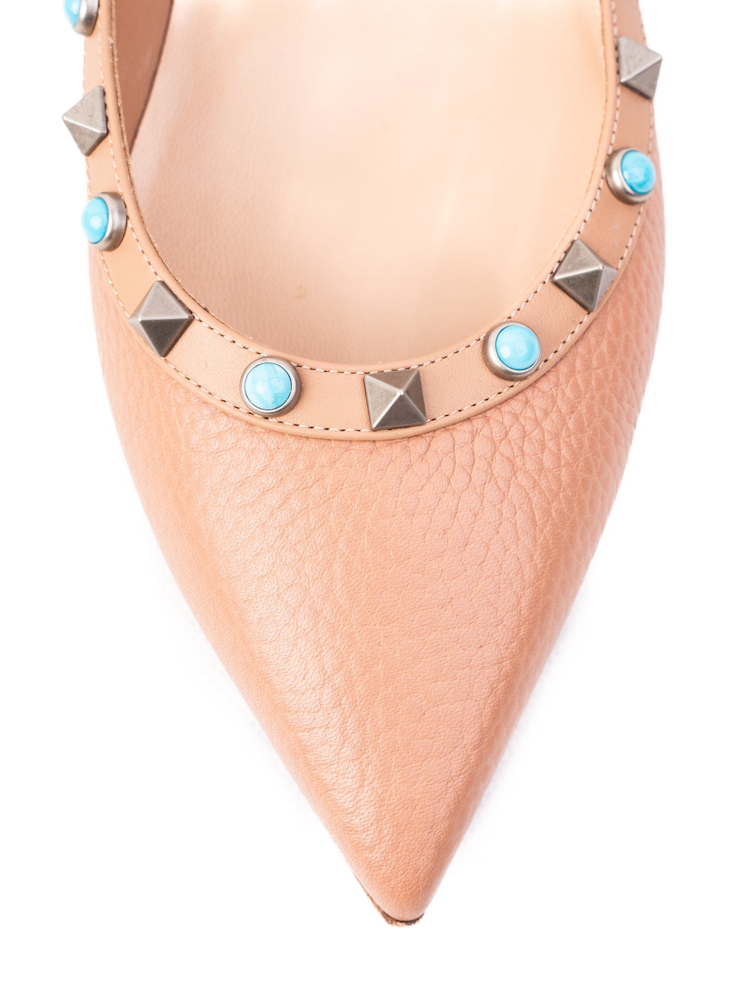 Perfect Valentino Pink Leather Pointed-Toe Flats with Studs