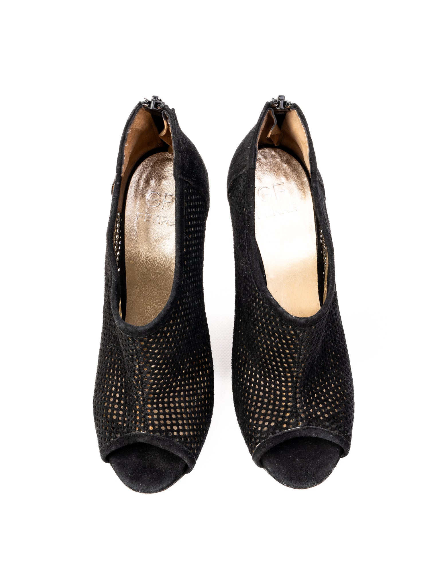 Gianfranco Ferr� Black Genuine Suede Peep Toe High Heels Size 36