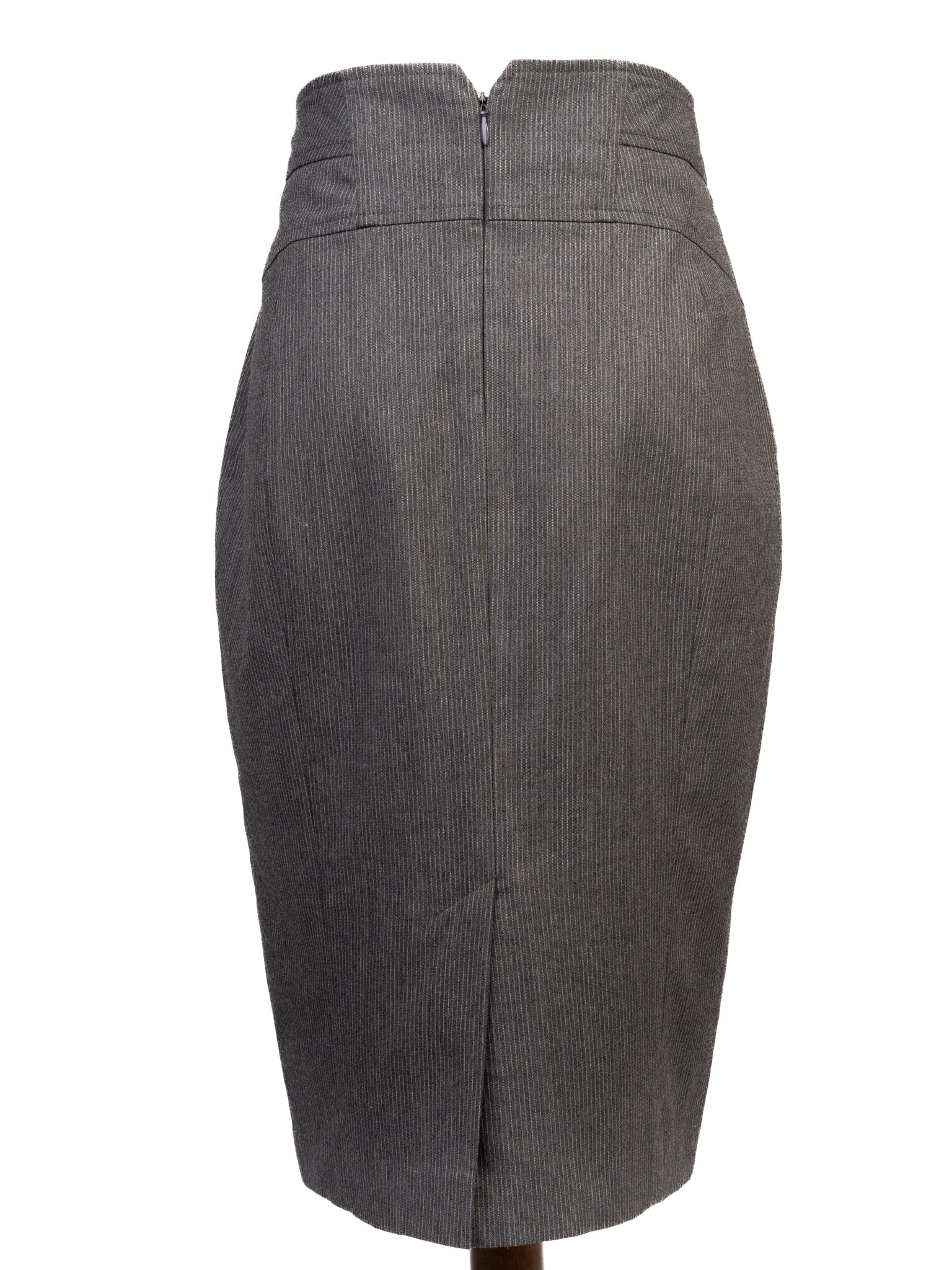 Excellent Reiss Gray Pencil Skirt M Polyester with Pinstripe