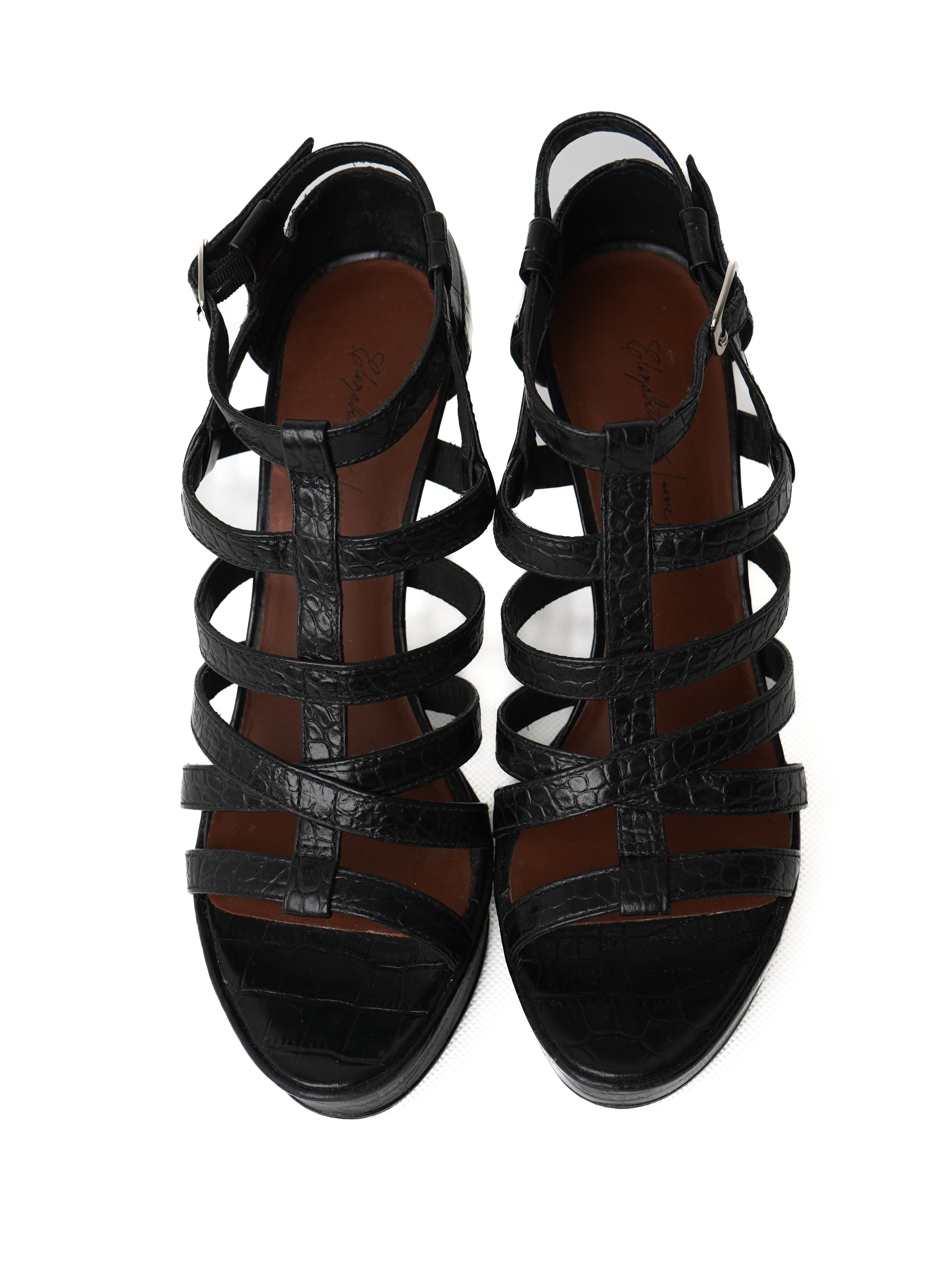 Elizabeth and James Black Leather High-Heeled Platform Sandals Size 37.5